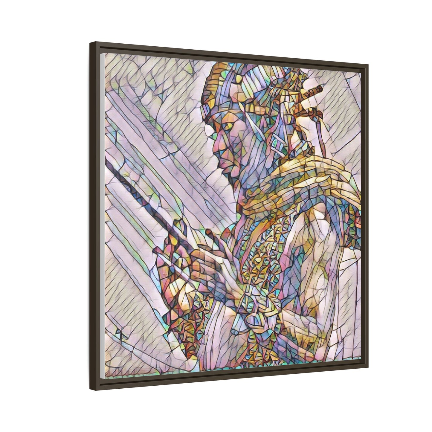 Framed Canvas Art - Colorful Tribal Warrior Portrait (Matte)