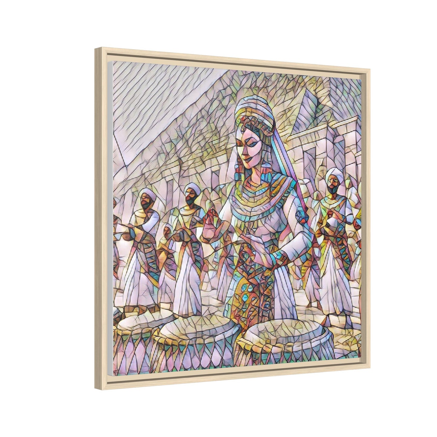 Egyptian Drummers Framed Canvas Art — Colorful Egyptian Dancer Wall Decor