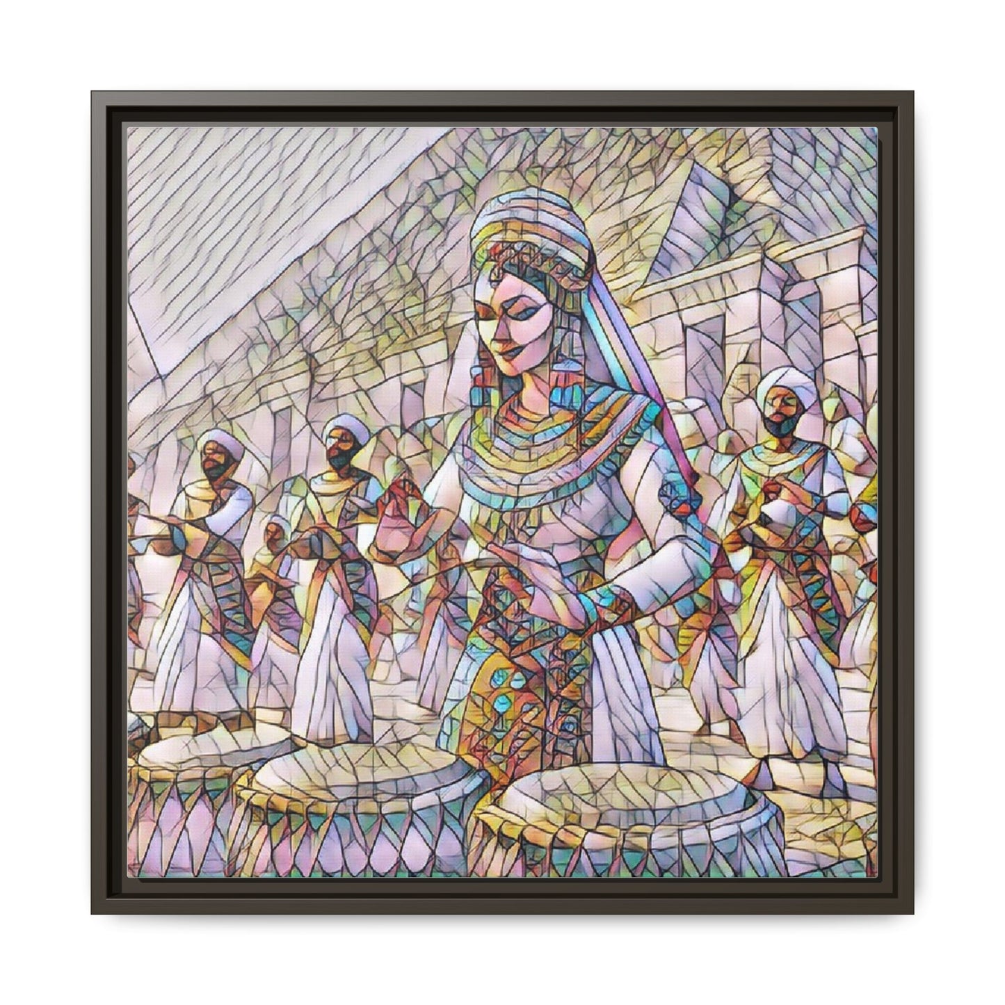 Egyptian Drummers Framed Canvas Art — Colorful Egyptian Dancer Wall Decor