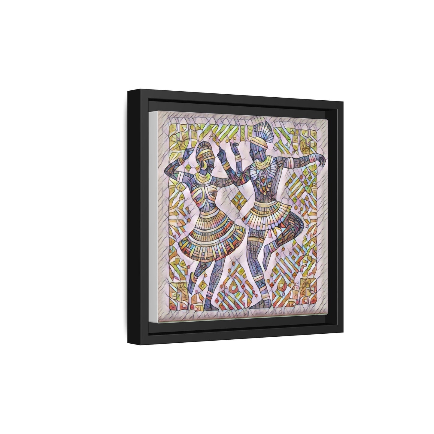 Framed Matte Canvas Print — Colorful Tribal Dancers Wall Art