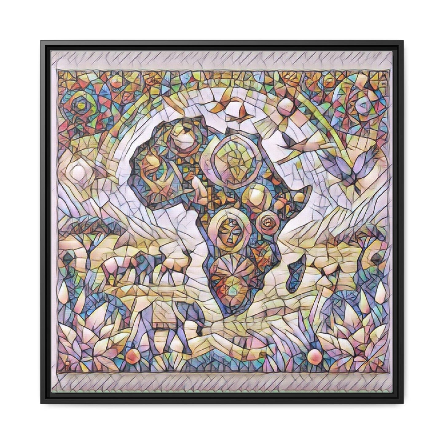 Abstract Mosaic Africa Framed Canvas — Colorful Stained-Glass Wall Art