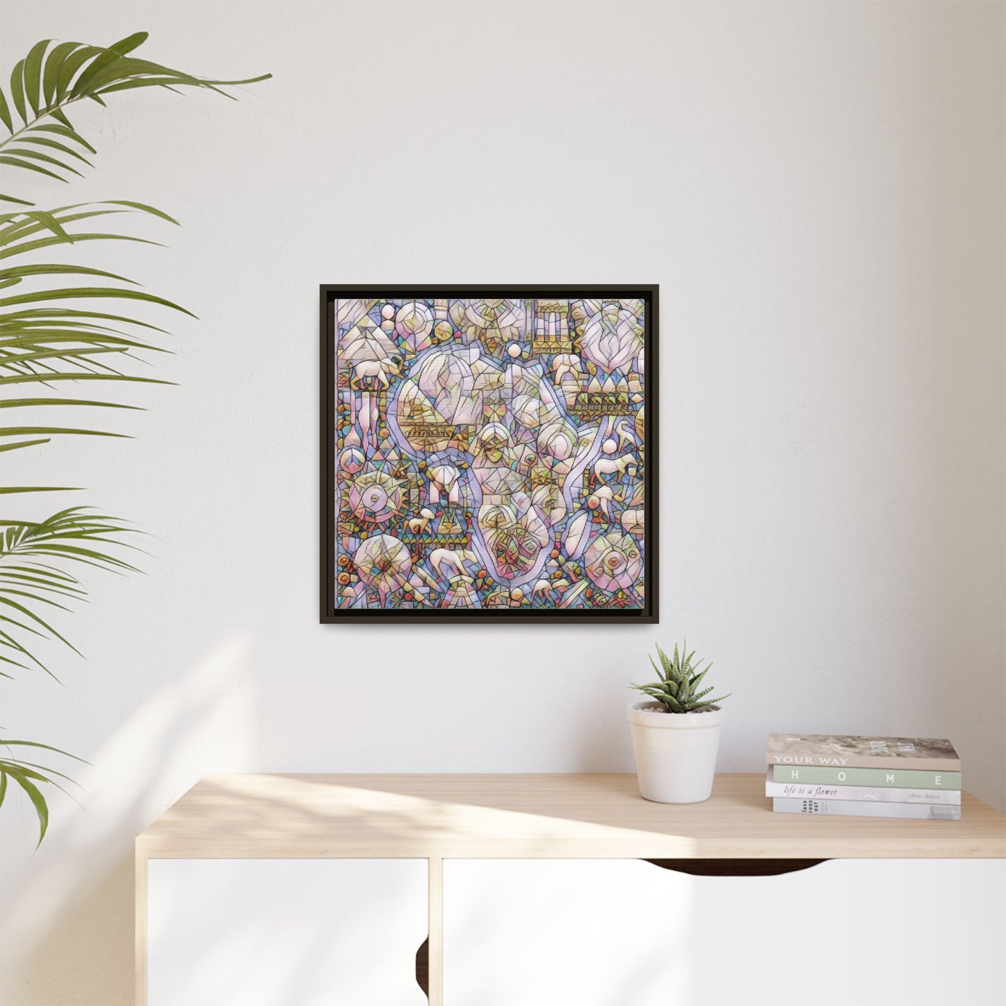 Abstract Stained-Glass Style Framed Canvas Print