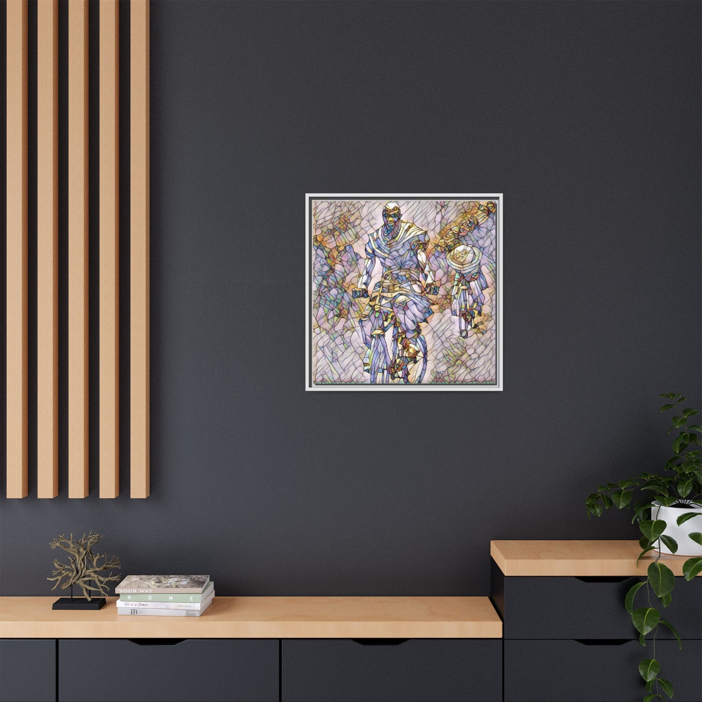Framed Matte Canvas — Abstract Cyclist Artwork (Multi‑Color)