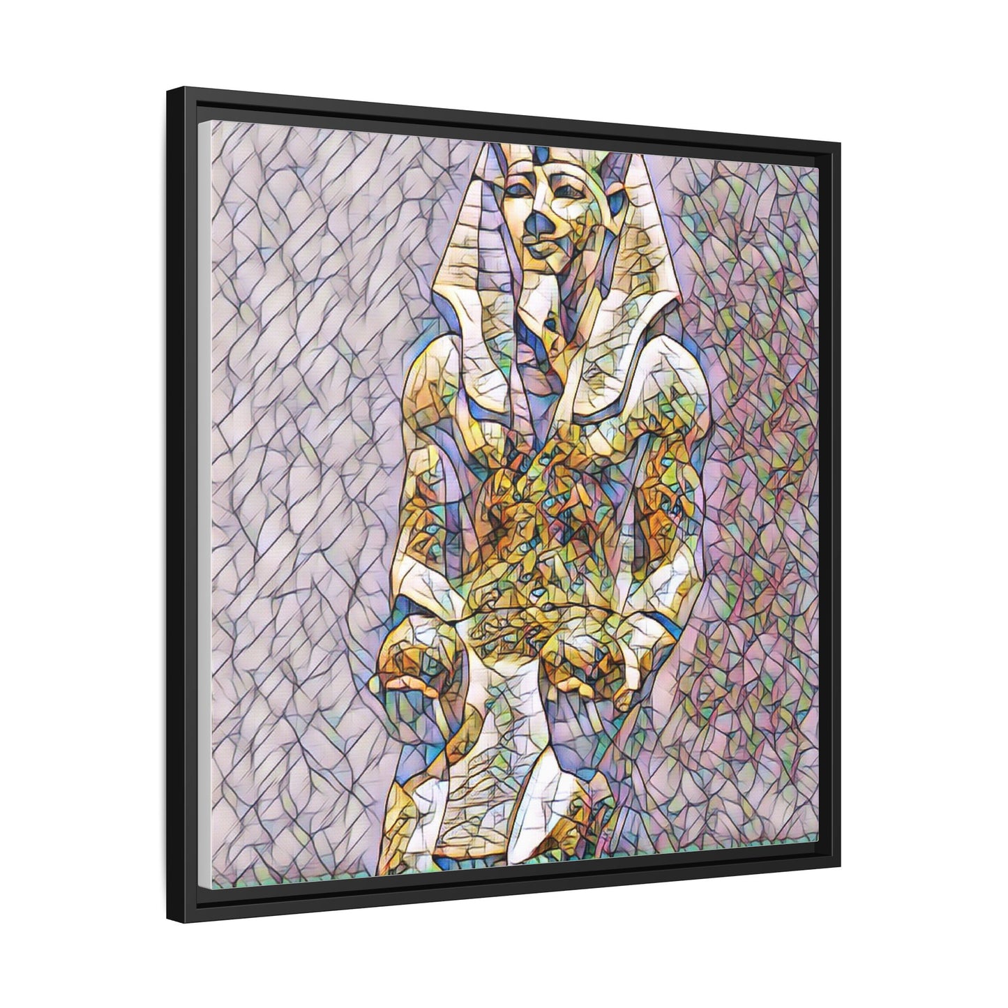 Framed Abstract Pharaoh Matte Canvas Wall Art — Multicolor Egyptian Statue Print