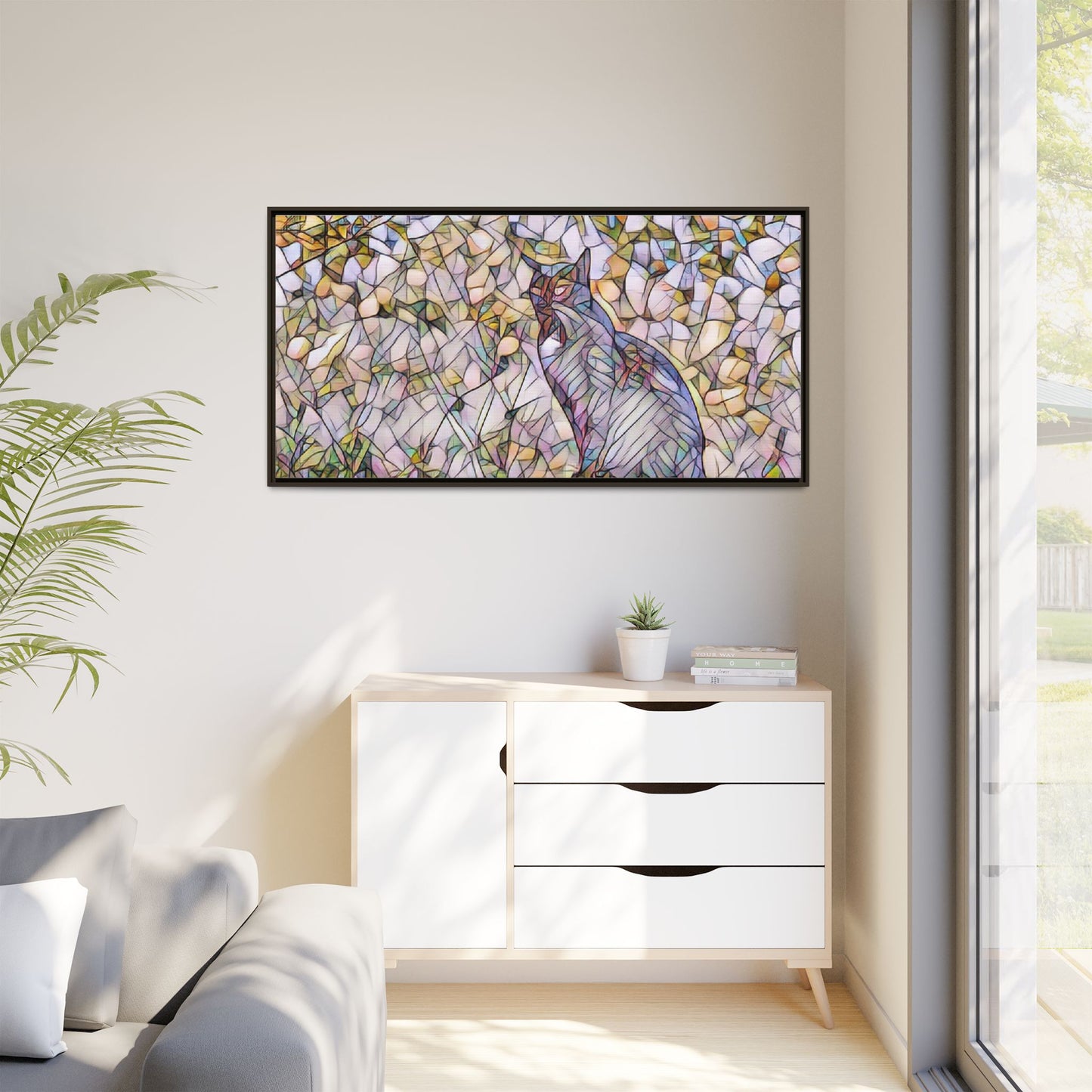 Framed Canvas Art - Stained Glass Heron Nature Print