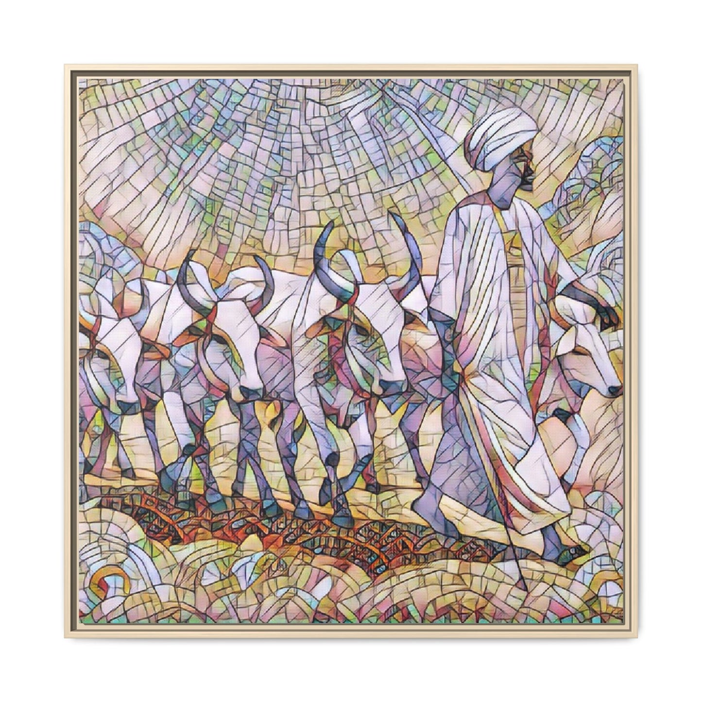 Framed Matte Canvas Art — African Herdsman Mosaic Print