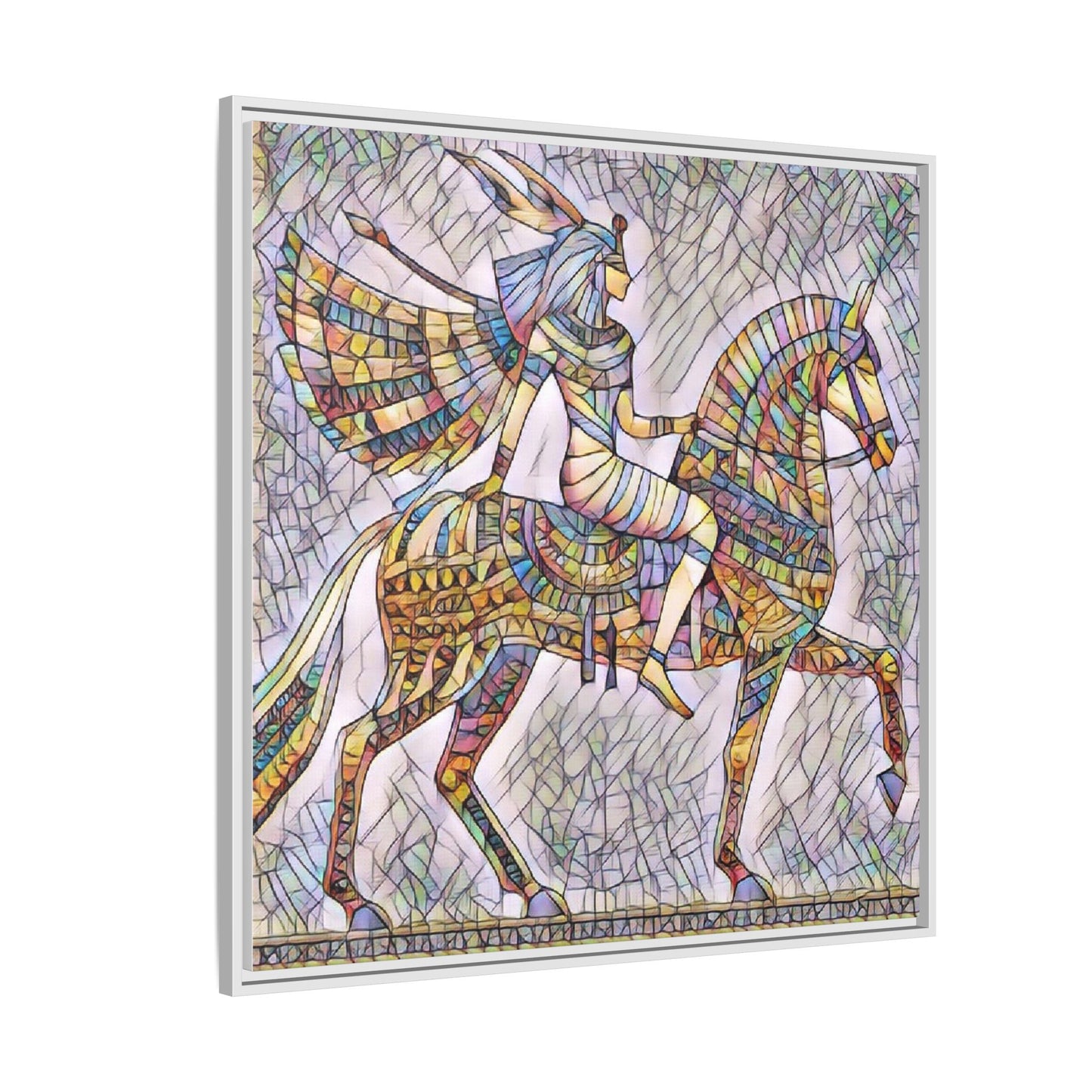 Stained-Glass Style Egyptian Horseman Framed Canvas Print