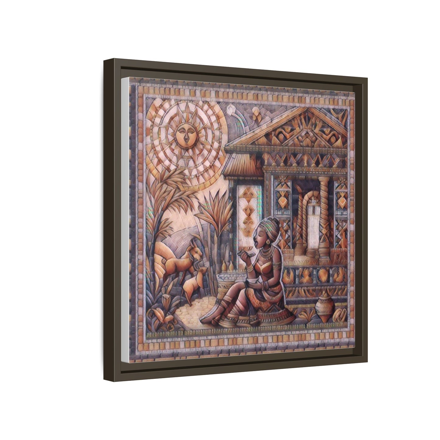 Egyptian Goddess Mosaic Framed Canvas Art — Colorful Ancient Ritual Wall Decor