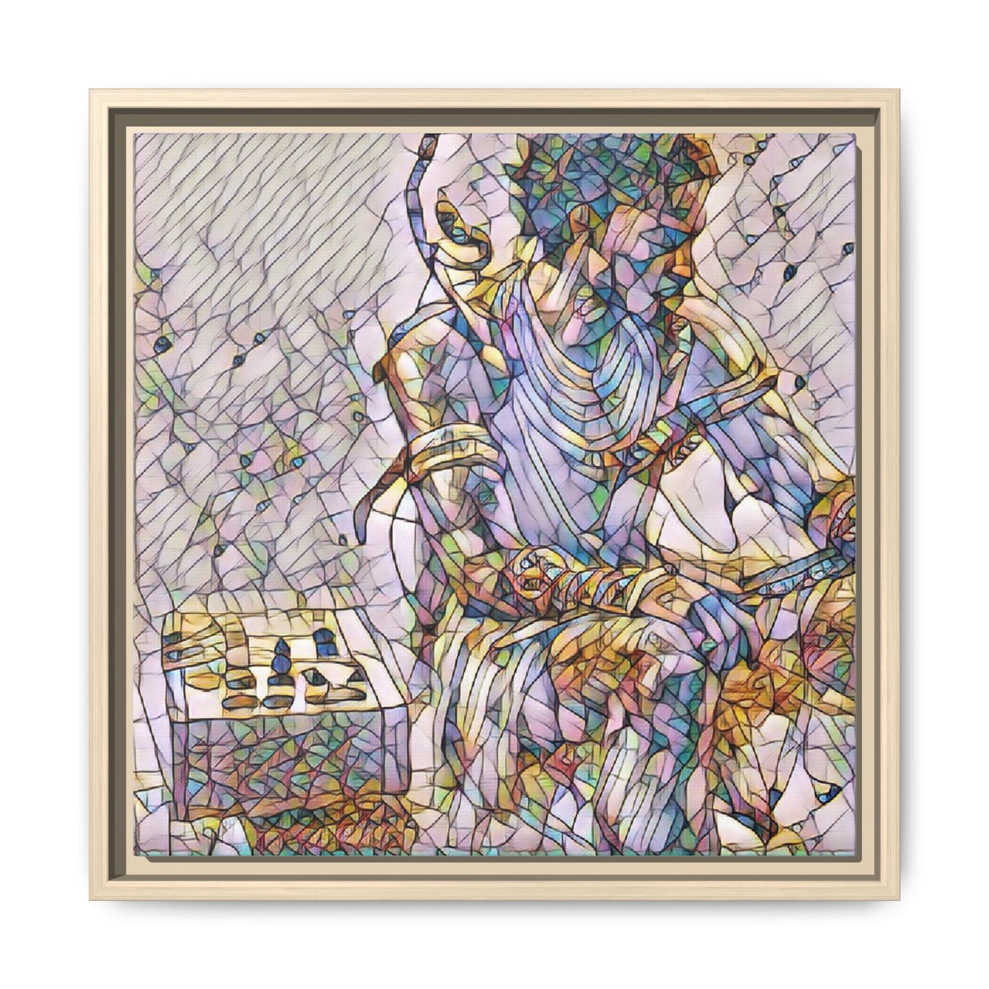 Framed Matte Canvas Art — Abstract Stained-Glass Chess Player
