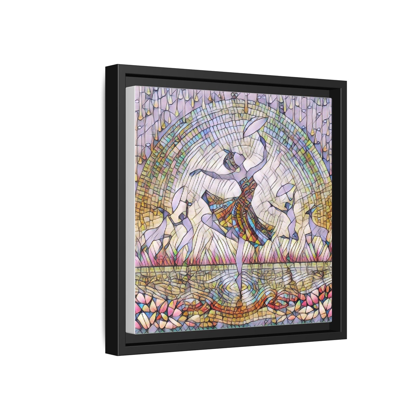 Stained Glass Ballerina Framed Canvas Art — Dancer Mosaic Wall Decor