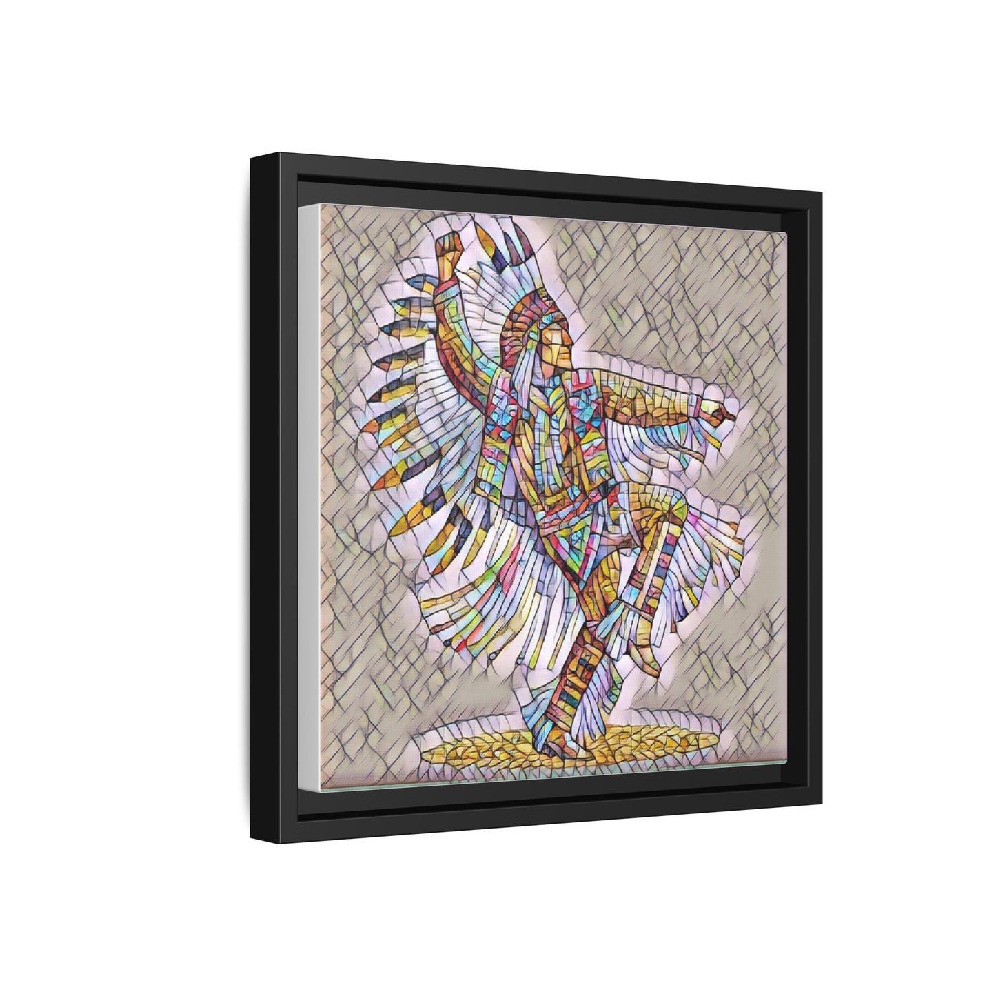 Colorful Native Dancer Framed Canvas Art — Stained Glass Style Wall Decor