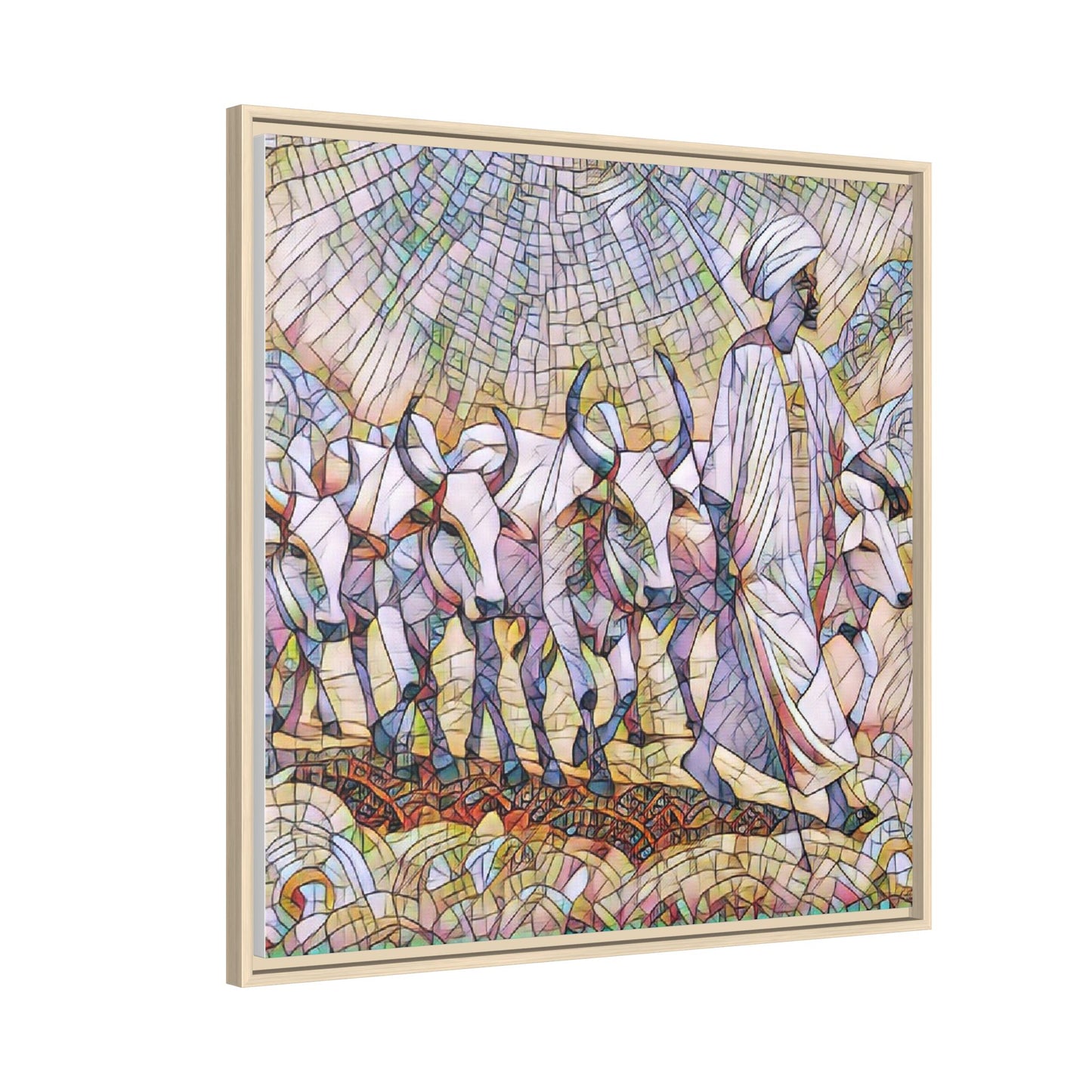 Framed Matte Canvas Art — African Herdsman Mosaic Print