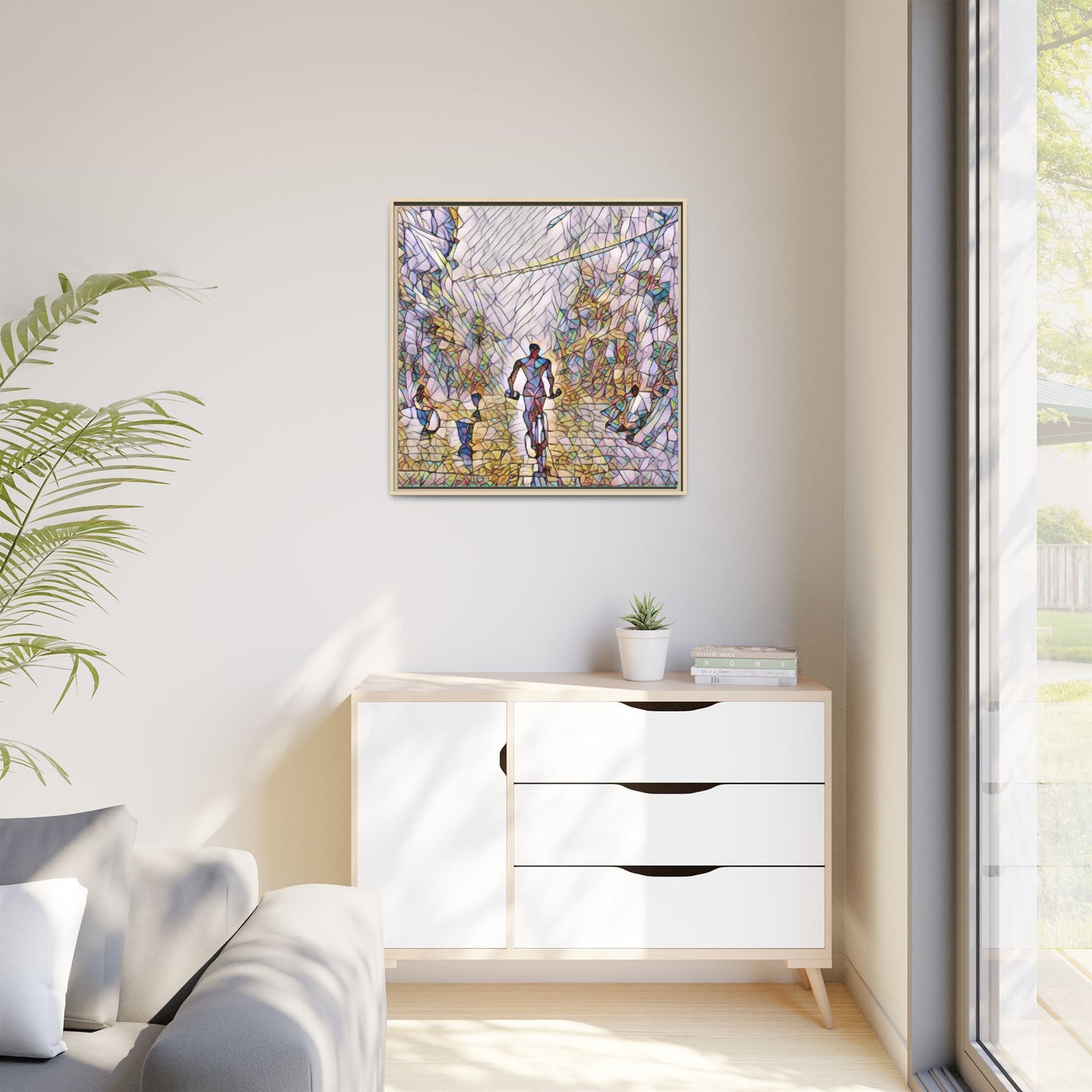 Cyclist Stained-Glass Matte Canvas Framed Wall Art