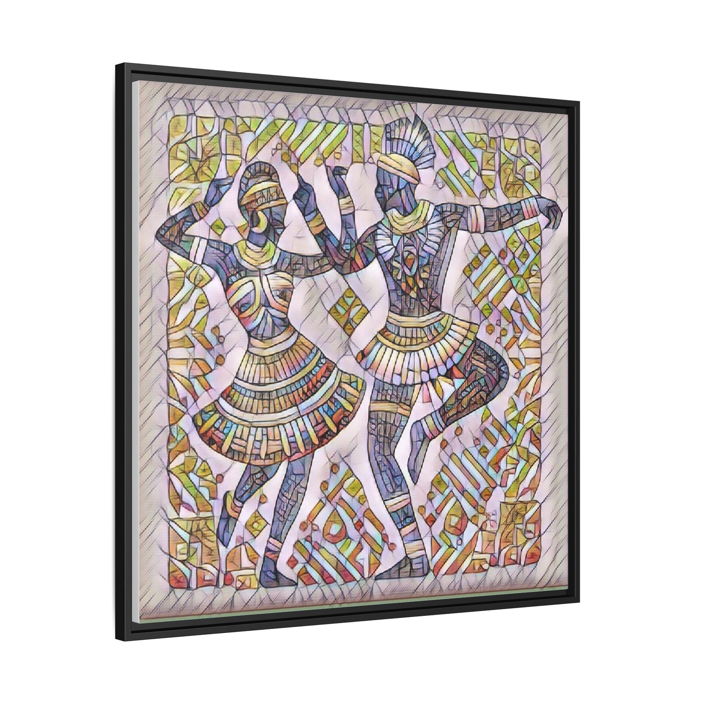 Framed Matte Canvas Print — Colorful Tribal Dancers Wall Art