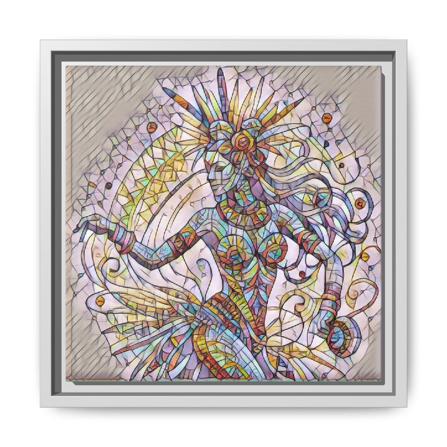 Colorful Mermaid Mosaic Framed Canvas Art — Boho Ocean Wall Decor