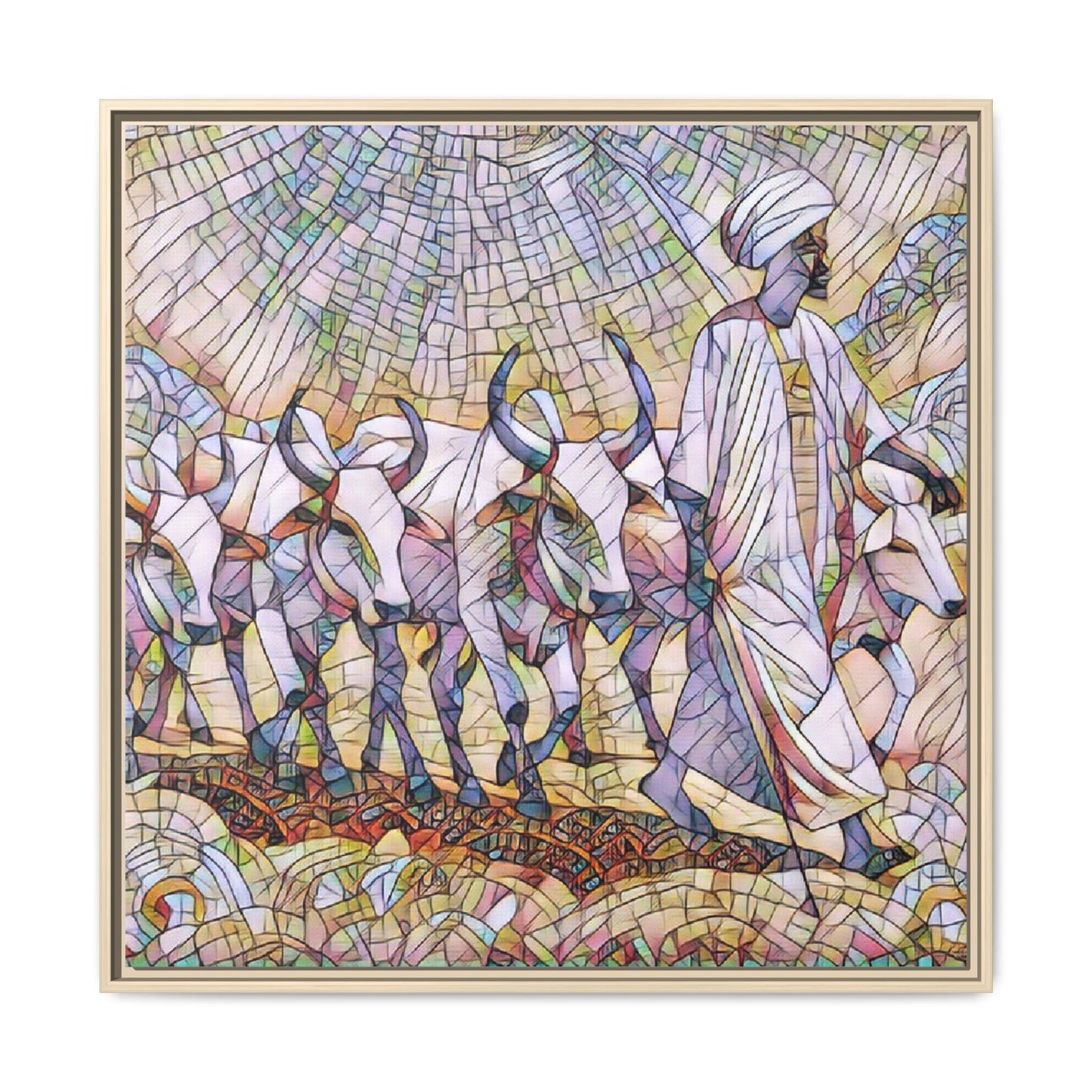 Framed Matte Canvas Art — African Herdsman Mosaic Print