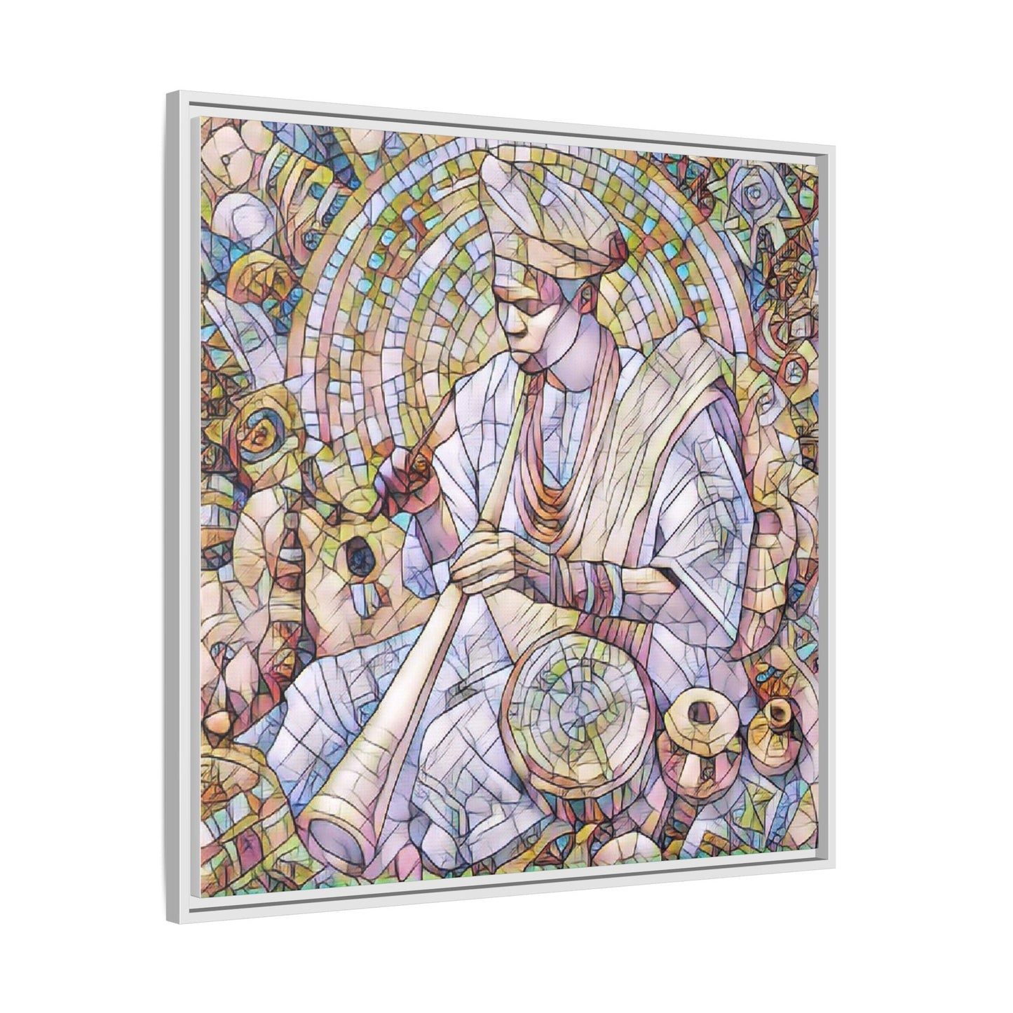 Framed Matte Canvas Print — African Drummer Mosaic Art