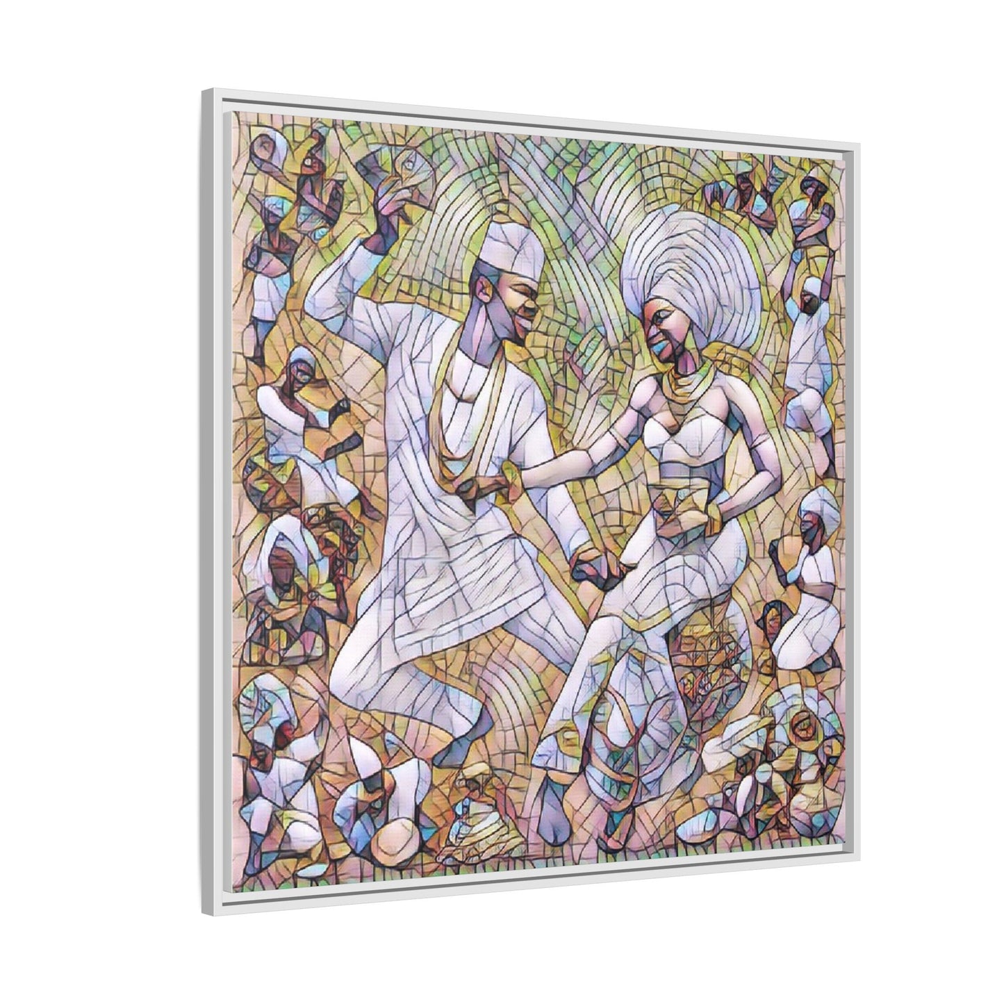Afrobeat Celebration Matte Framed Canvas — Vibrant Dancers Wall Art