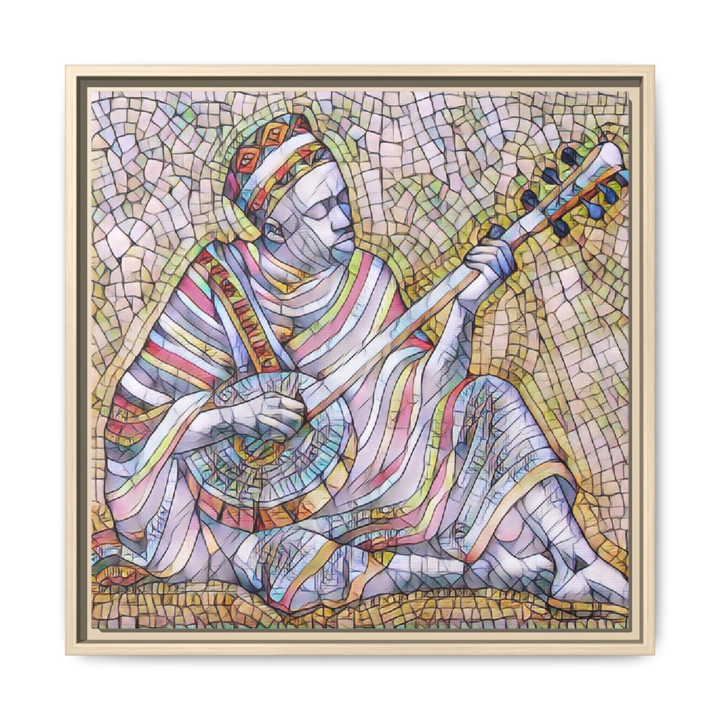 Framed Mosaic Musician Canvas – Colorful Bohemian Wall Art