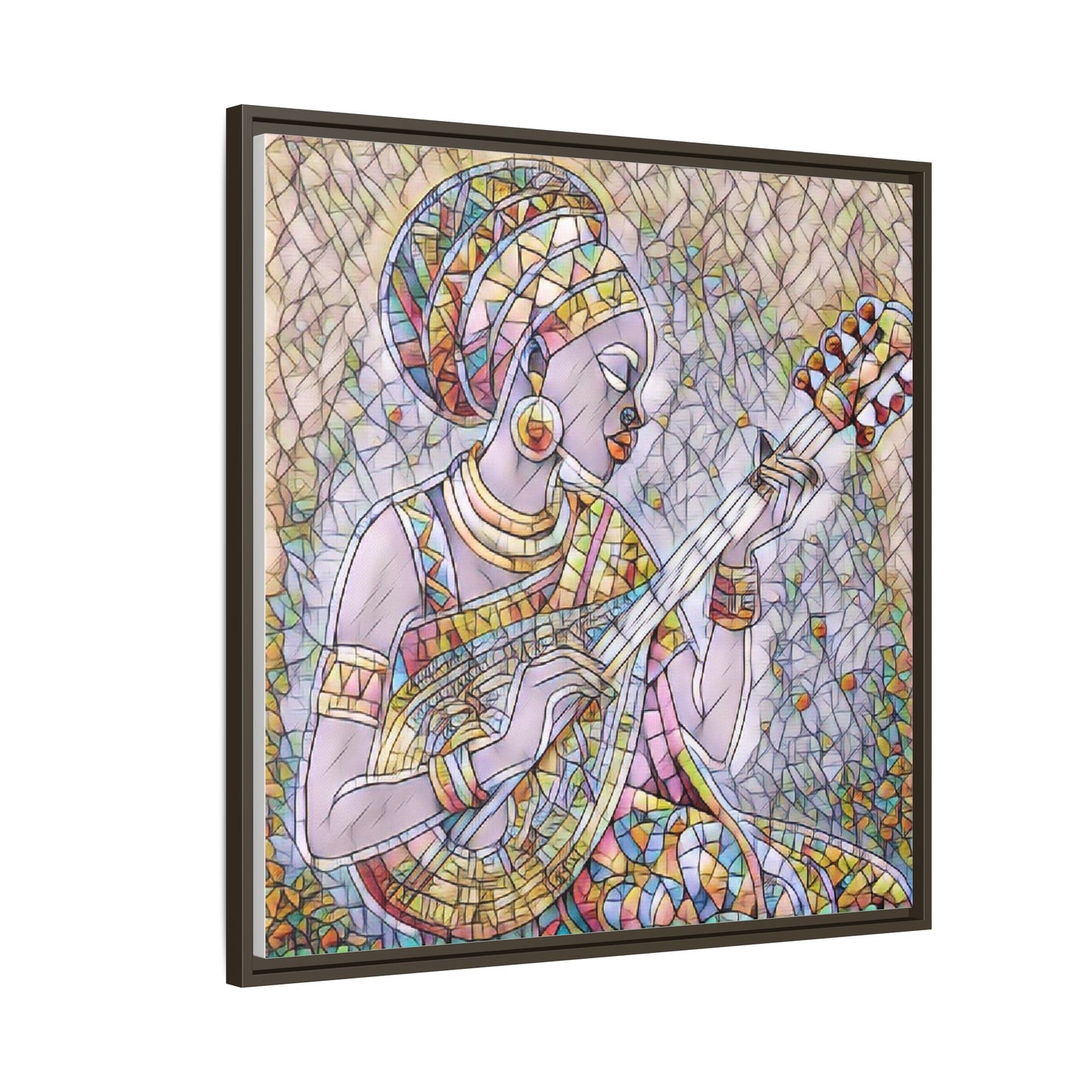 Framed Canvas Art — Colorful African Woman Playing Lute (Matte Multi‑Color)