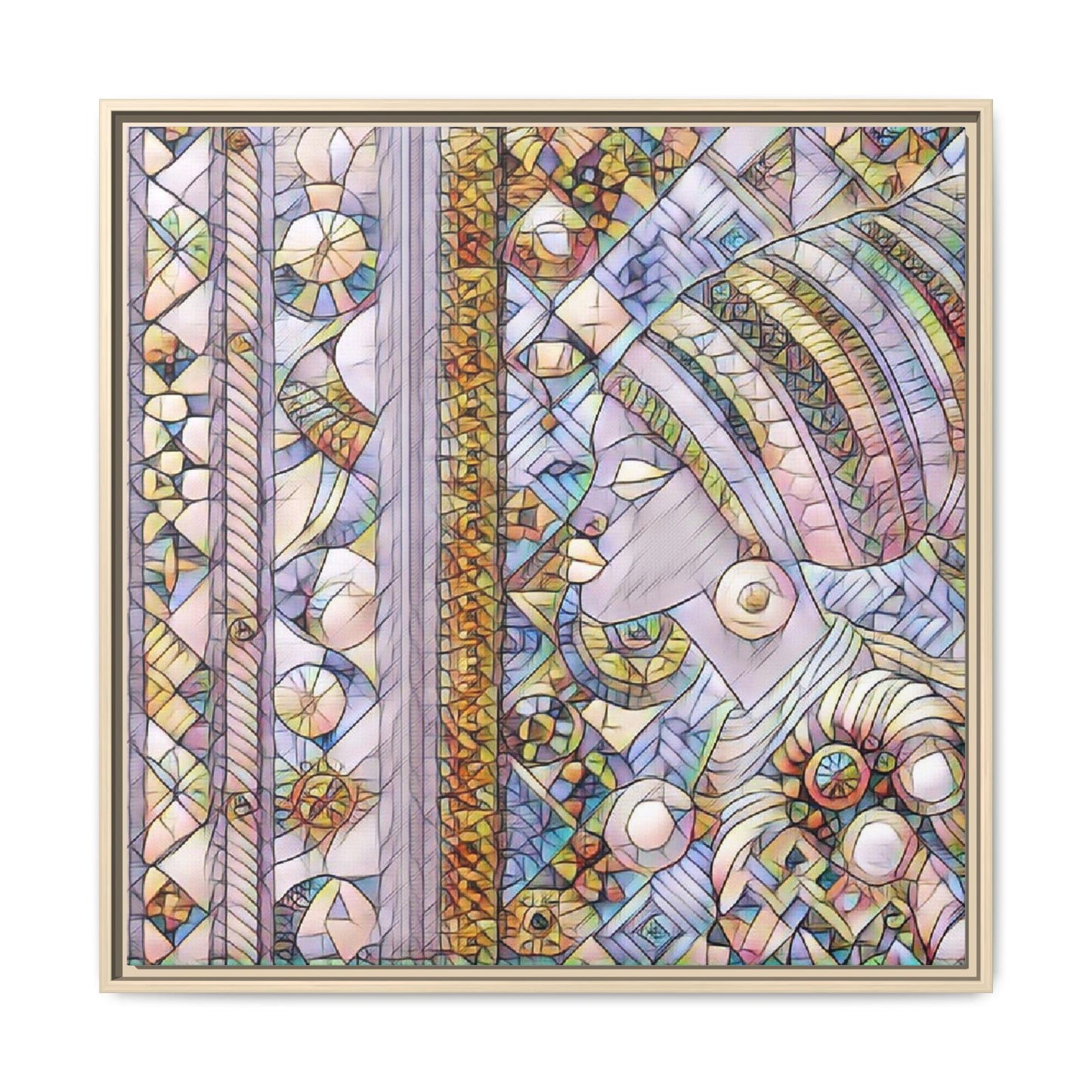 Afrocentric Stained-Glass Portrait Matte Framed Canvas