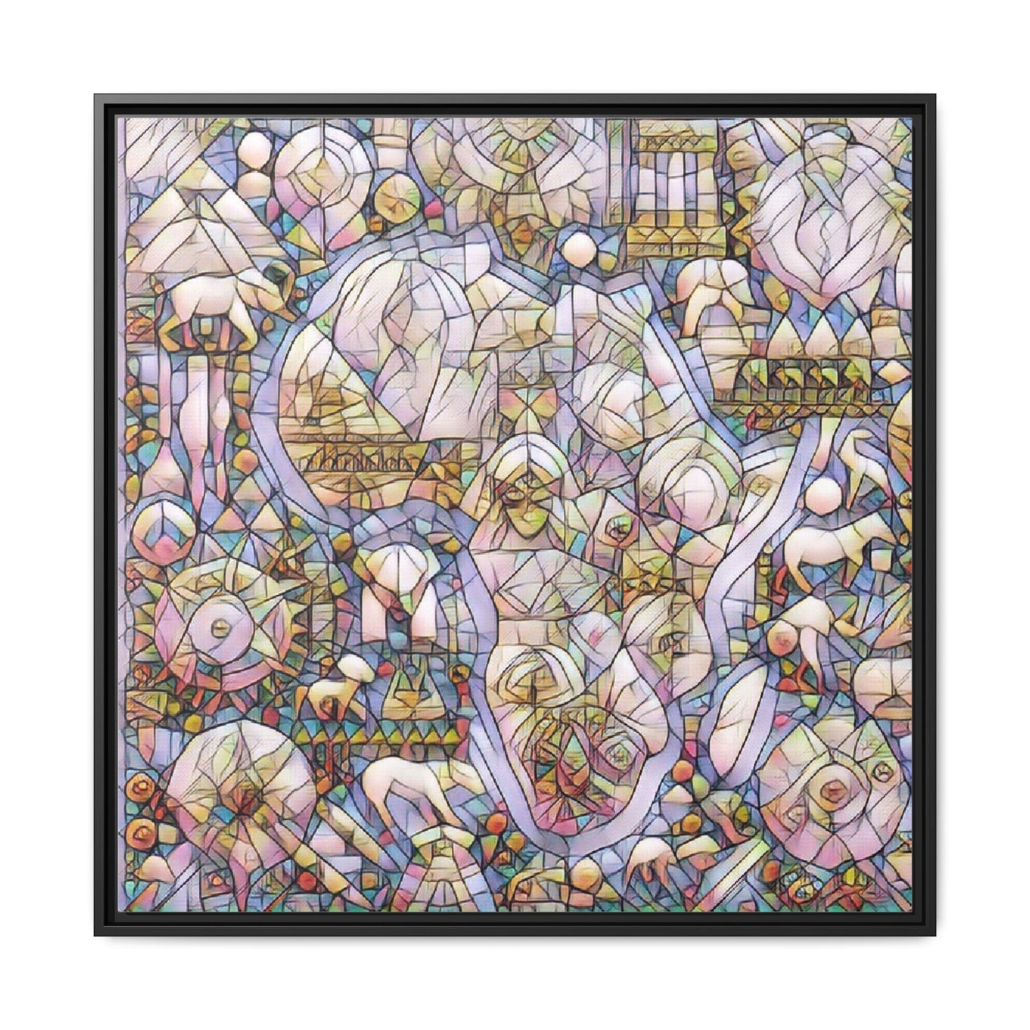 Abstract Stained-Glass Style Framed Canvas Print