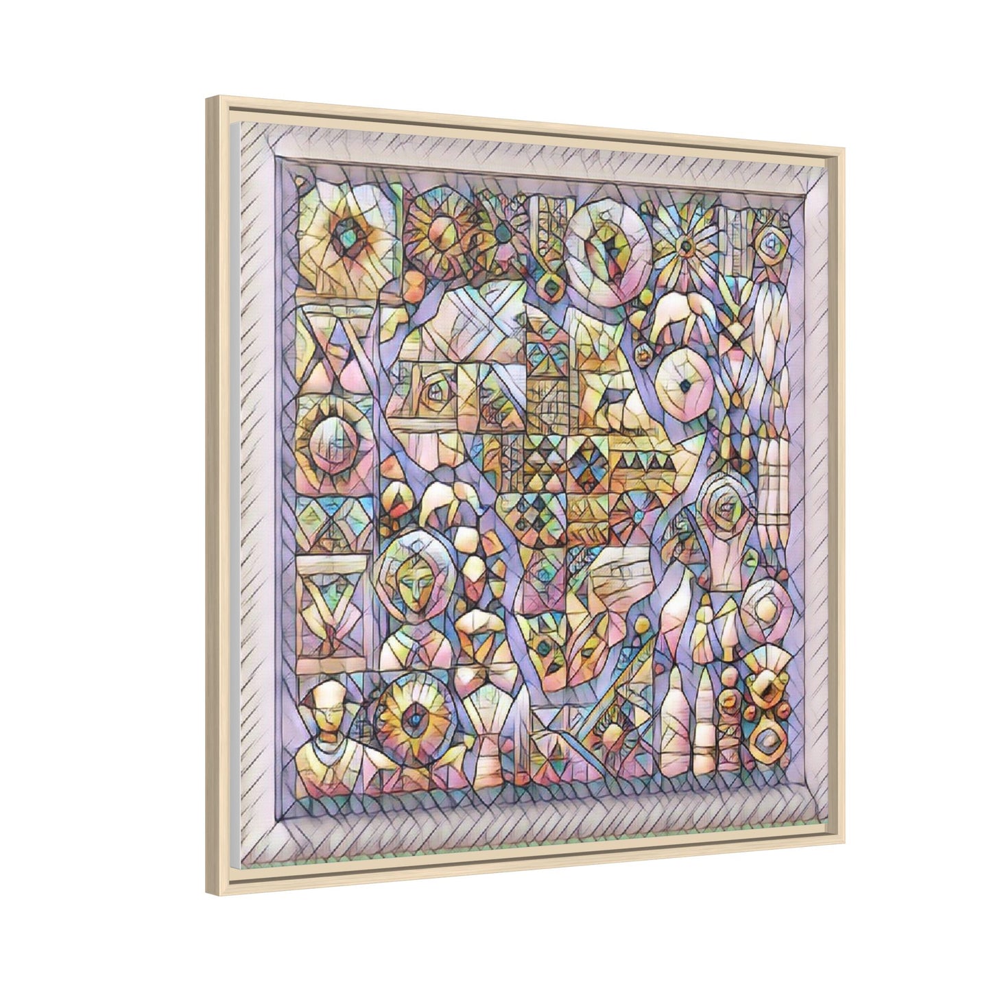 Framed Abstract Mosaic Matte Canvas Art — Pastel Geometric Wall Decor