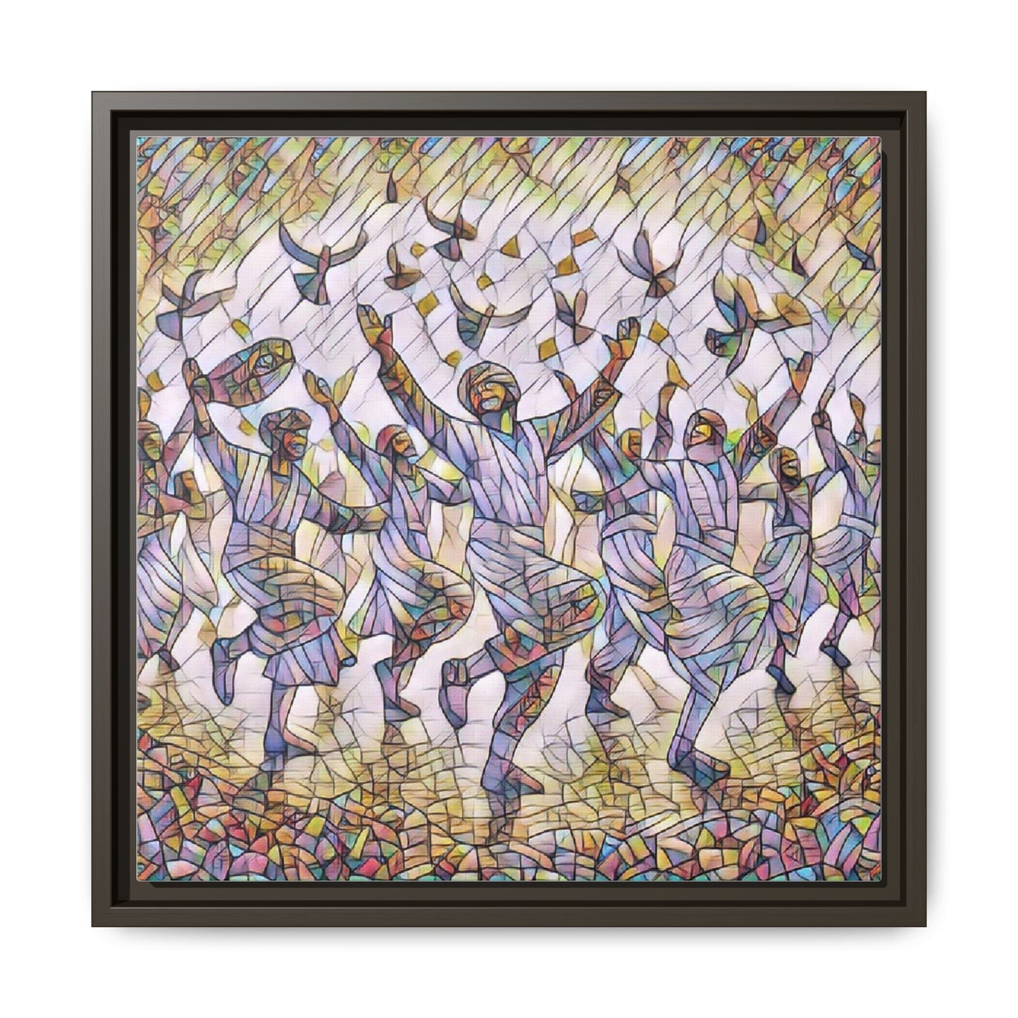 Framed Canvas Art - Joyful Dancers with Doves (Multicolor)