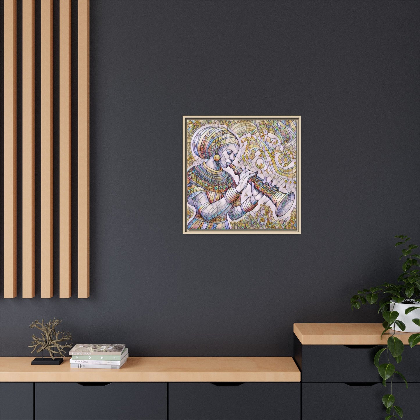 Egyptian Flutist Mosaic Matte Canvas Framed Art