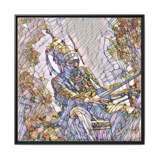 Stained Glass Archer Framed Canvas Print — Fantasy Bow Hunter Wall Art