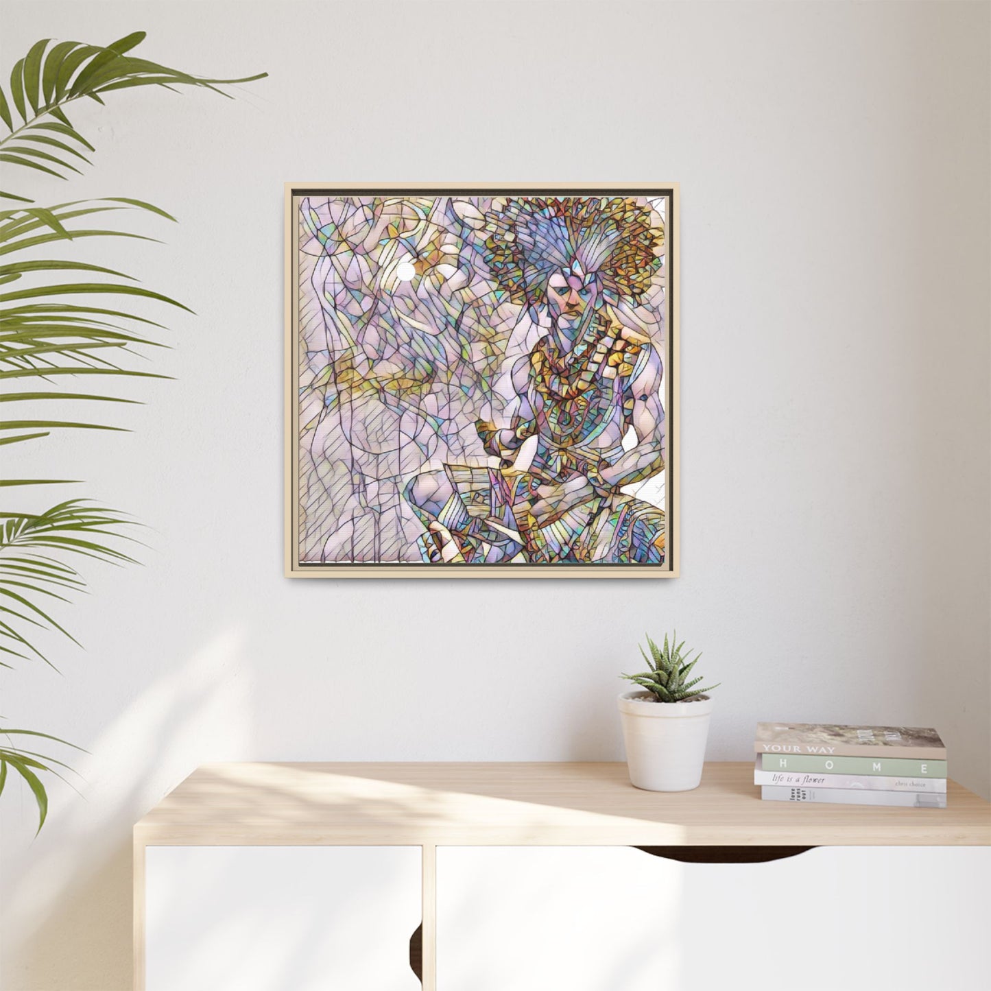 Framed Matte Canvas Art — Colorful Tribal Warrior Illustration