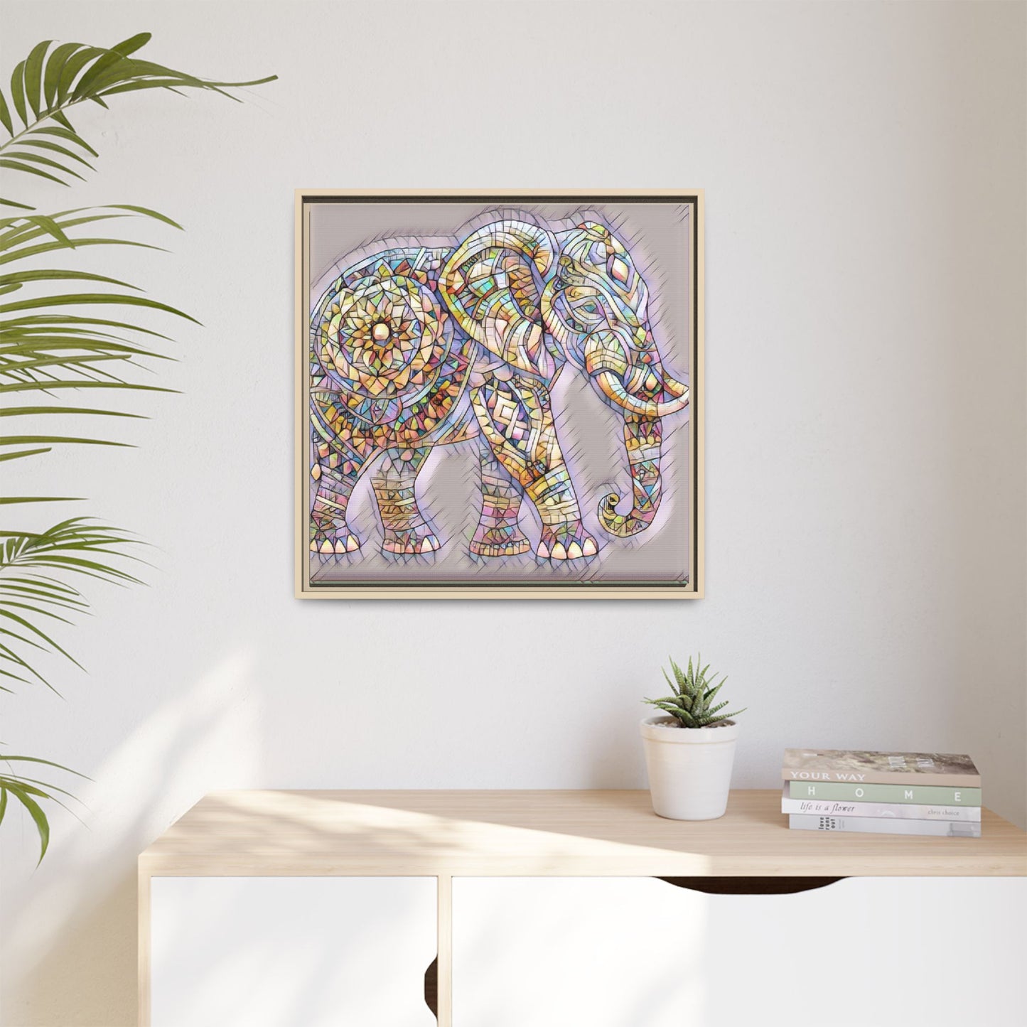 Colorful Mosaic Elephant Framed Canvas Print