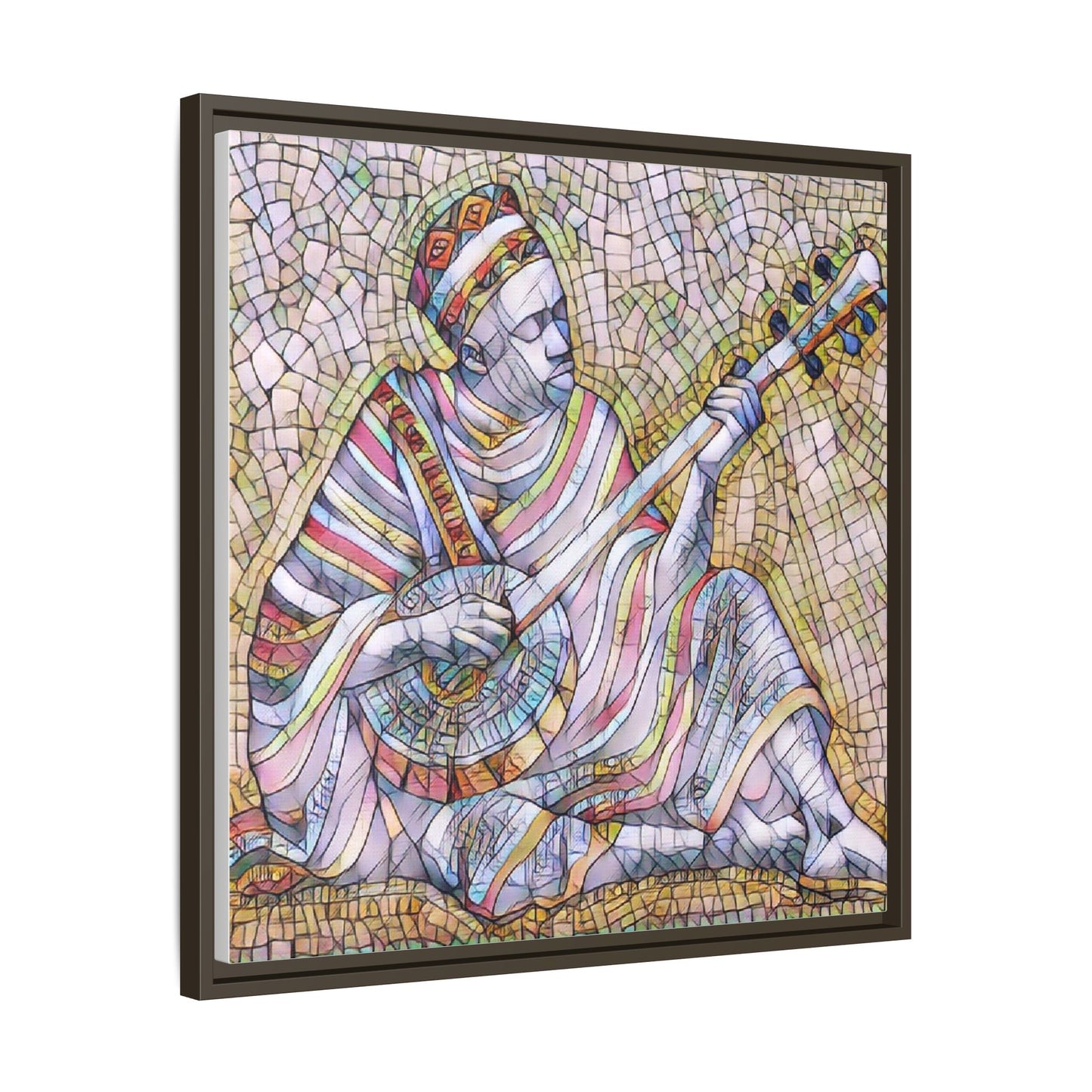 Framed Mosaic Musician Canvas – Colorful Bohemian Wall Art