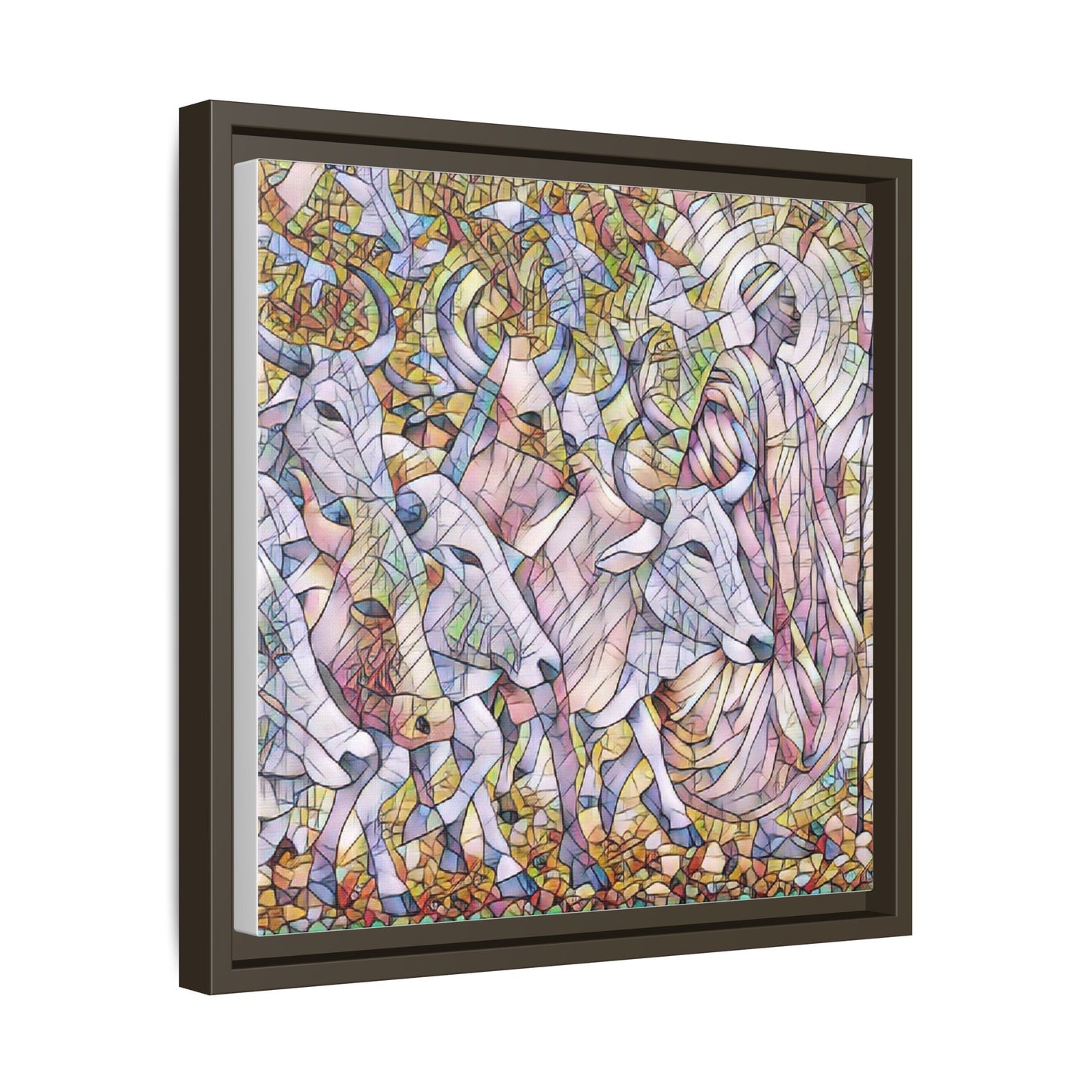 Framed Matte Canvas Art — Stained-Glass Style Cattle Herd