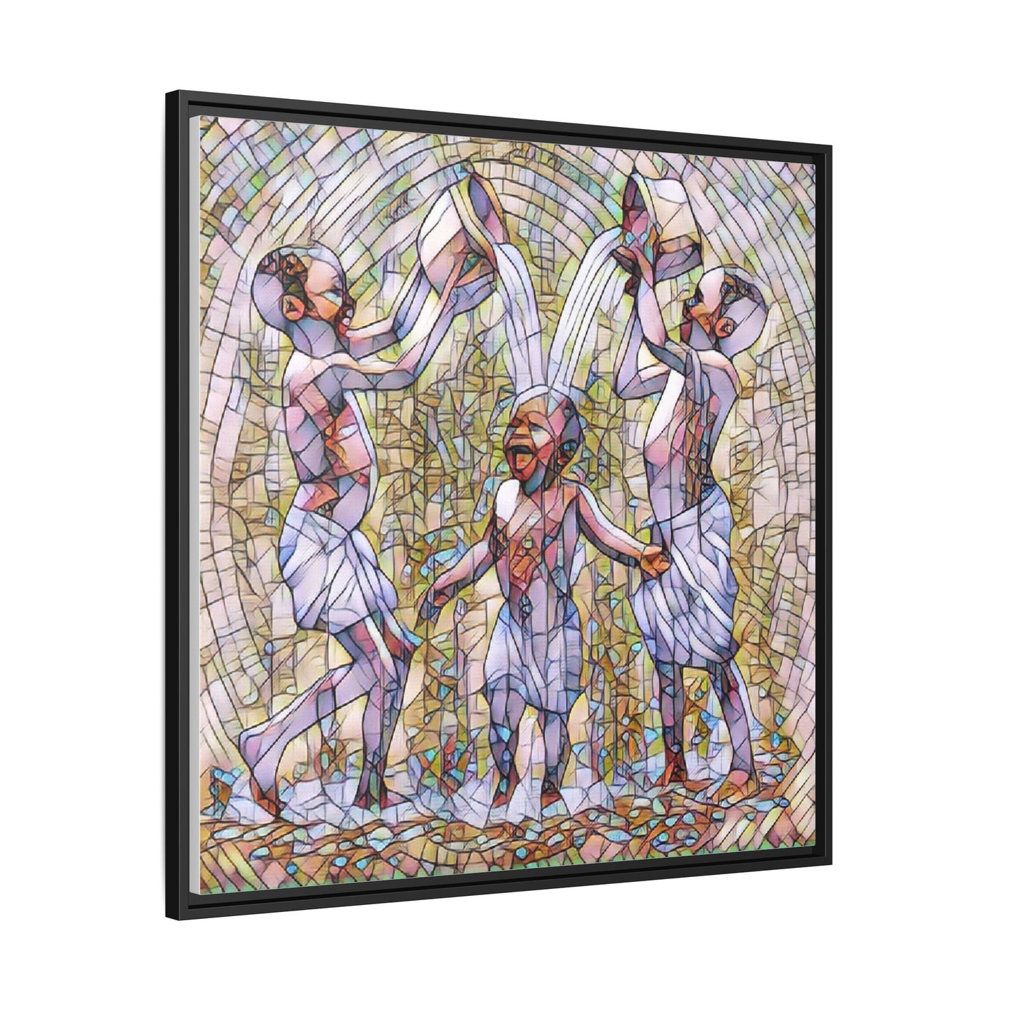 Framed Matte Canvas Art – Joyful Water Dance Family Stained-Glass Print