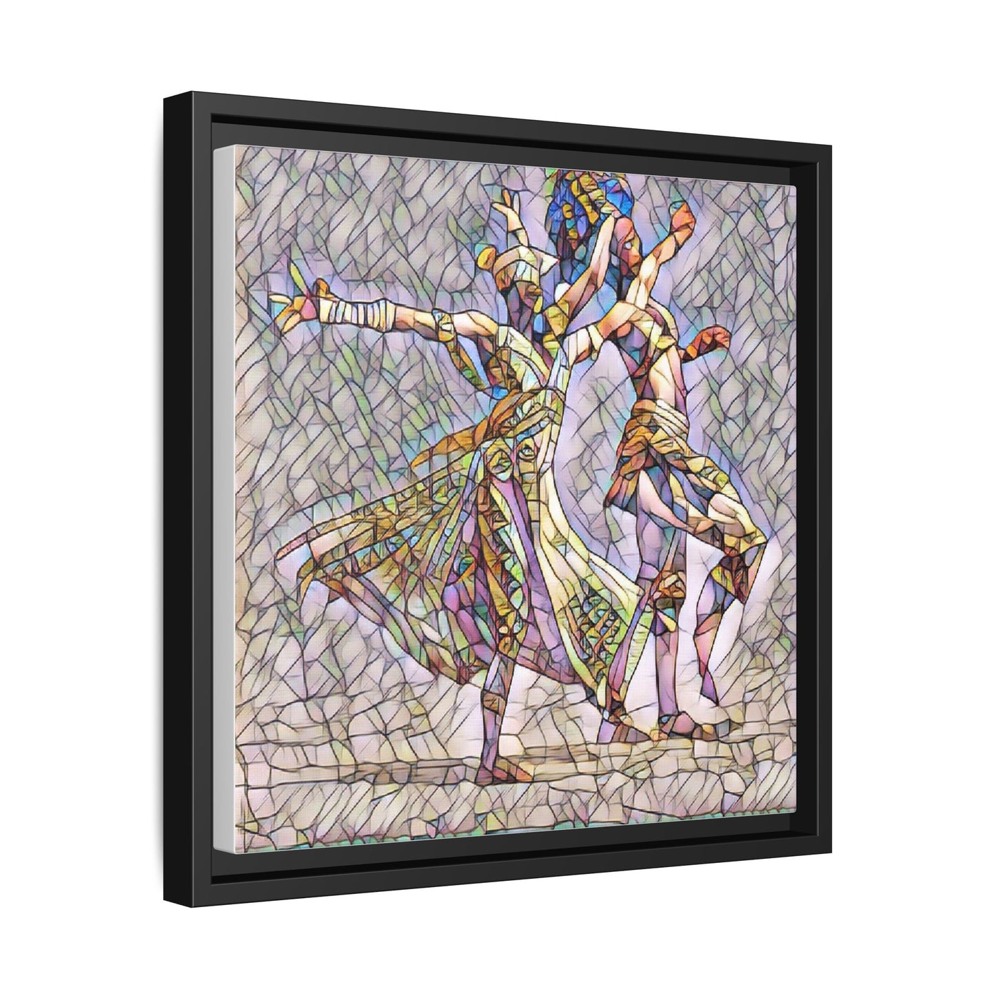 Framed Matte Canvas Wall Art — Abstract Dancers in Stained Glass Style