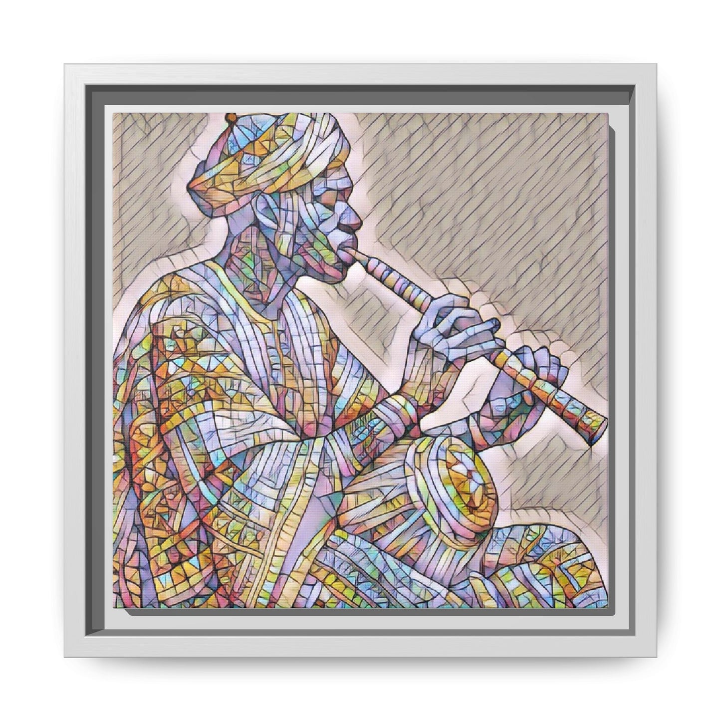 Framed Canvas Art — Colorful Middle Eastern Flute Player Print