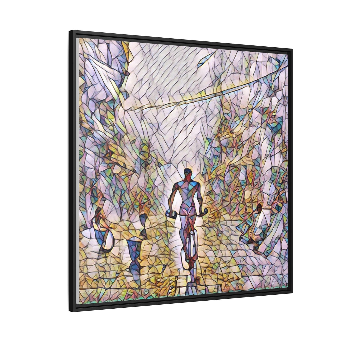 Cyclist Stained-Glass Matte Canvas Framed Wall Art