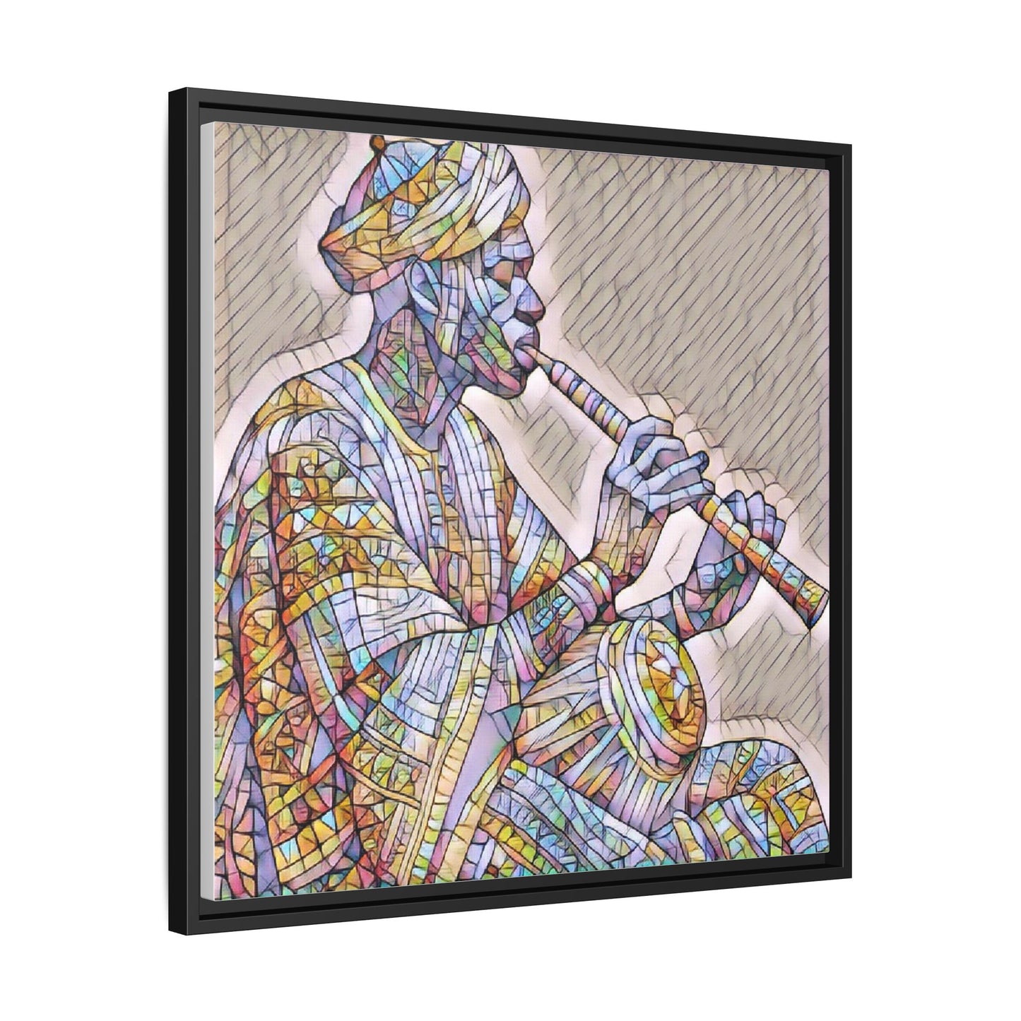 Framed Canvas Art — Colorful Middle Eastern Flute Player Print
