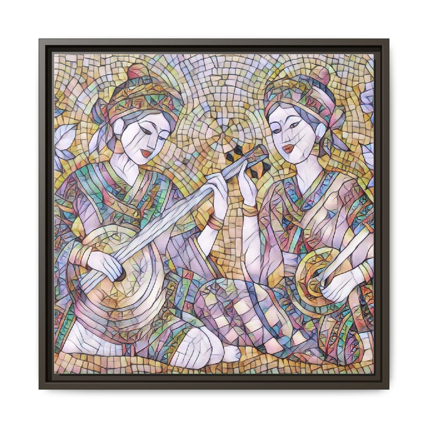 Framed Mosaic Musician Canvas Art — Ethnic Duo Wall Decor