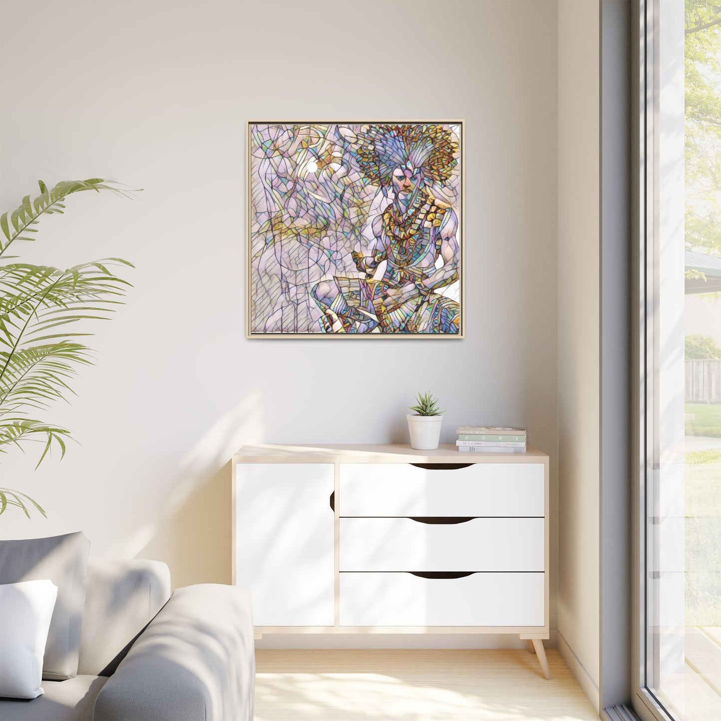 Framed Matte Canvas Art — Colorful Tribal Warrior Illustration