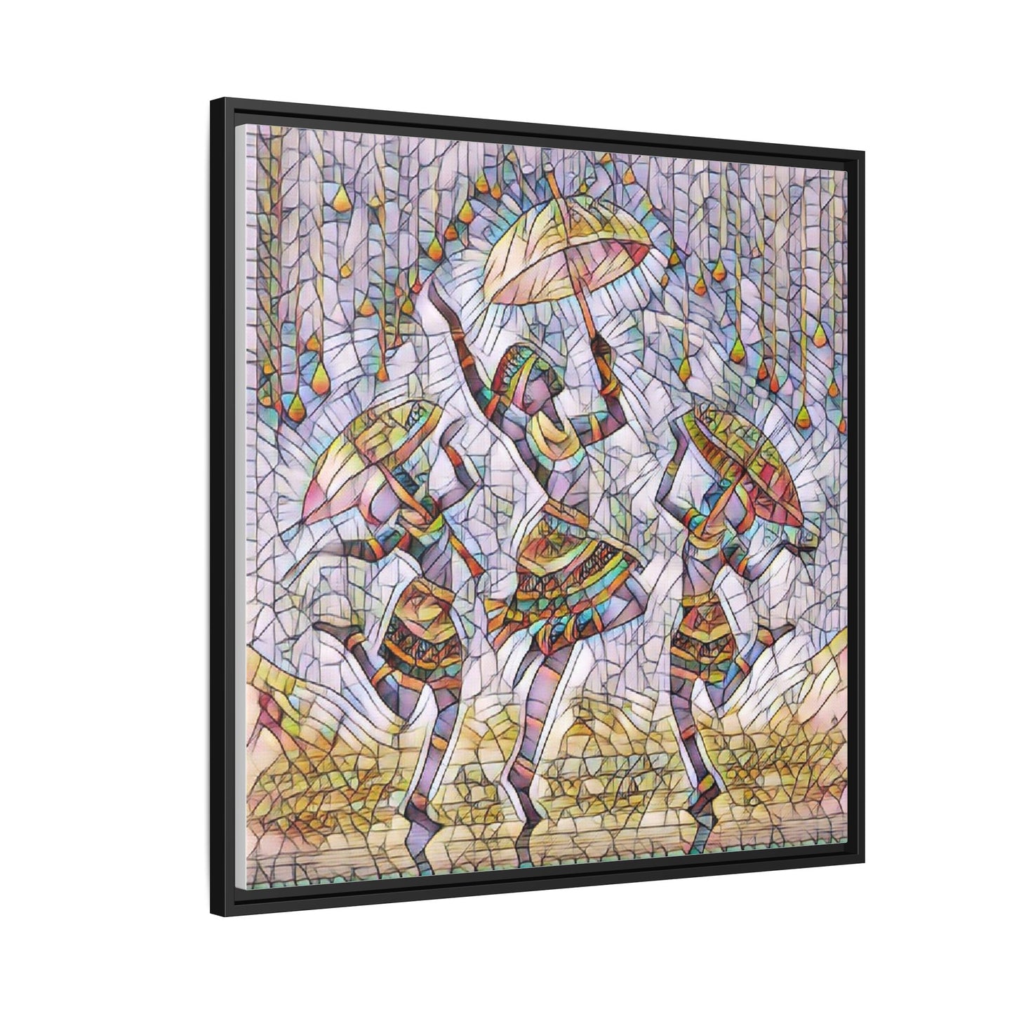 Colorful African Dance Framed Canvas Art — Umbrella Dancers Wall Decor