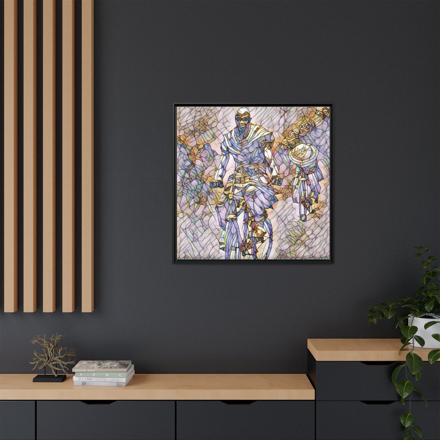 Framed Matte Canvas — Abstract Cyclist Artwork (Multi‑Color)