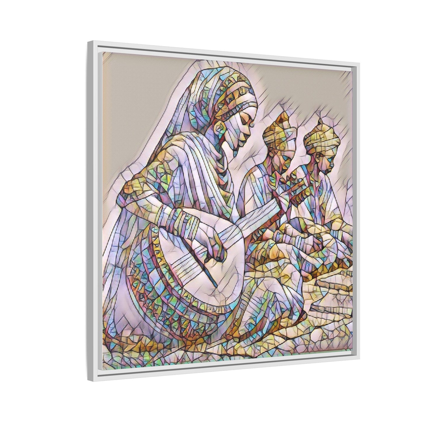 Framed Matte Canvas: Colorful Moroccan Musicians Wall Art