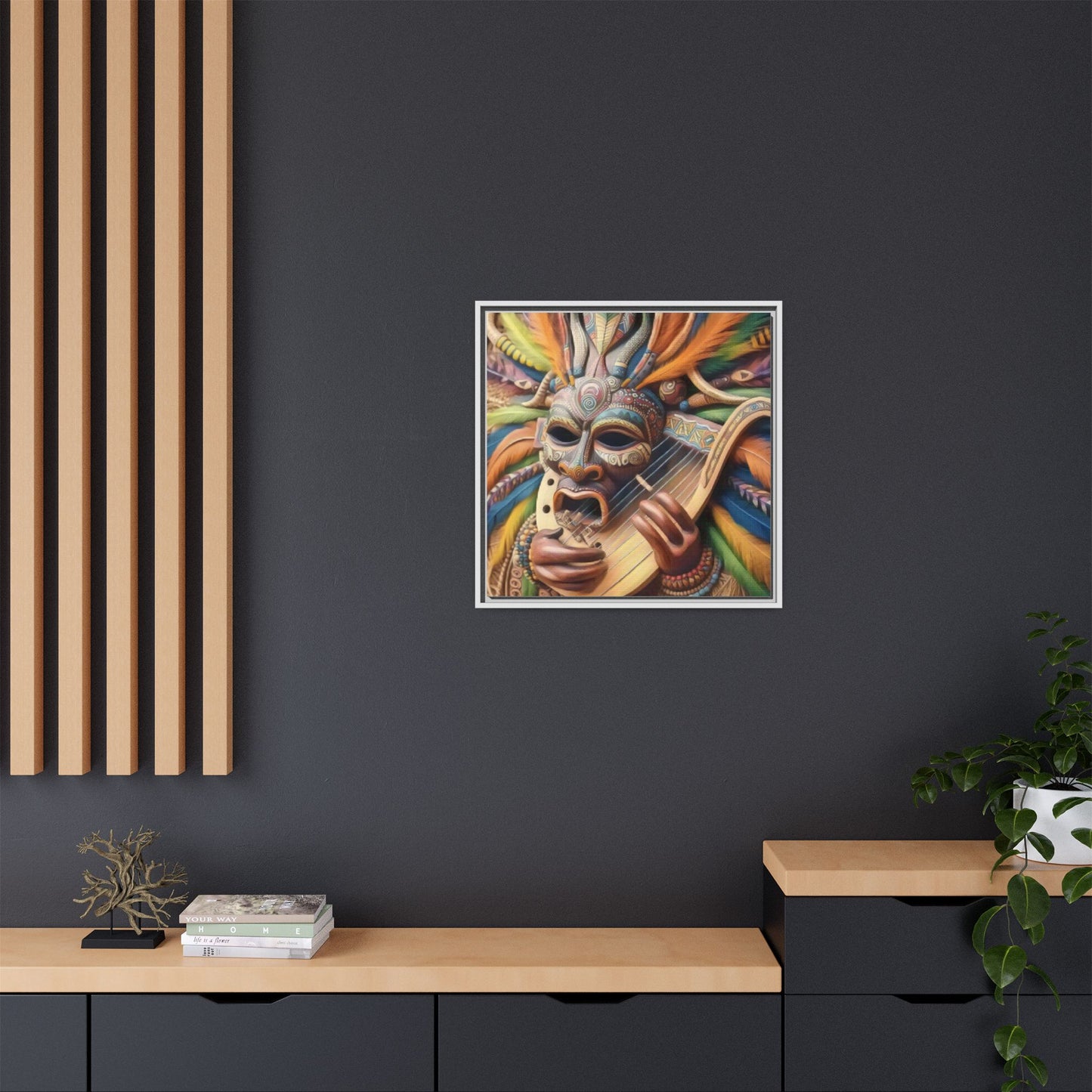 Colorful Tribal Mask Canvas — Framed Matte Wall Art