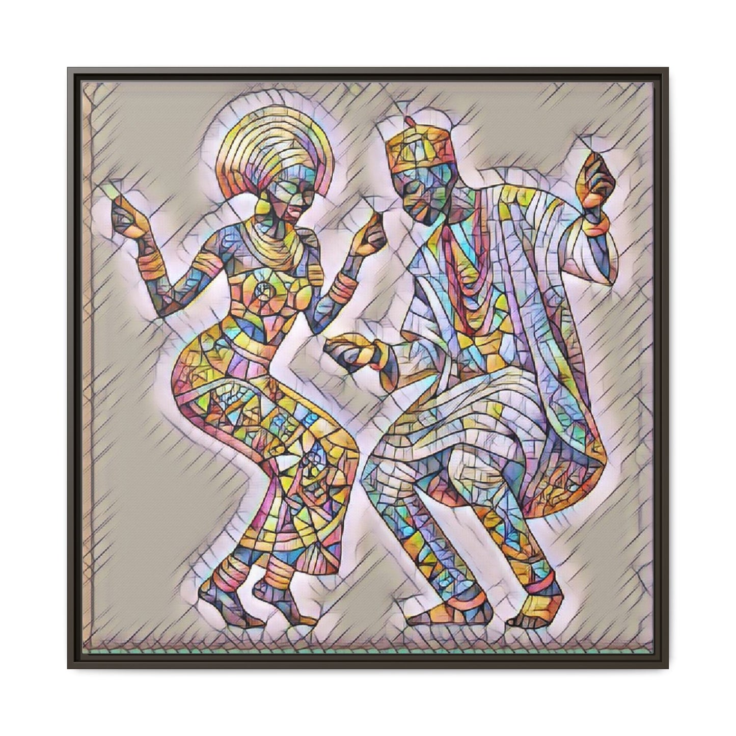 Afrobeat Dancers Framed Canvas Art — Colorful Mosaic African Dance Print