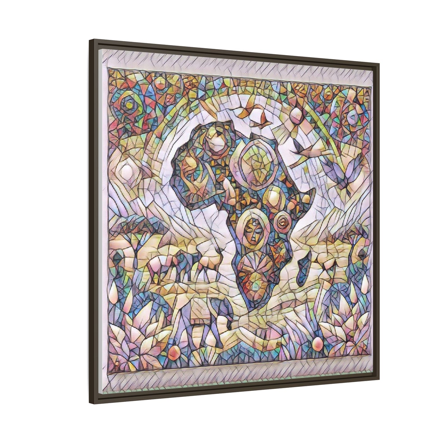 Abstract Mosaic Africa Framed Canvas — Colorful Stained-Glass Wall Art