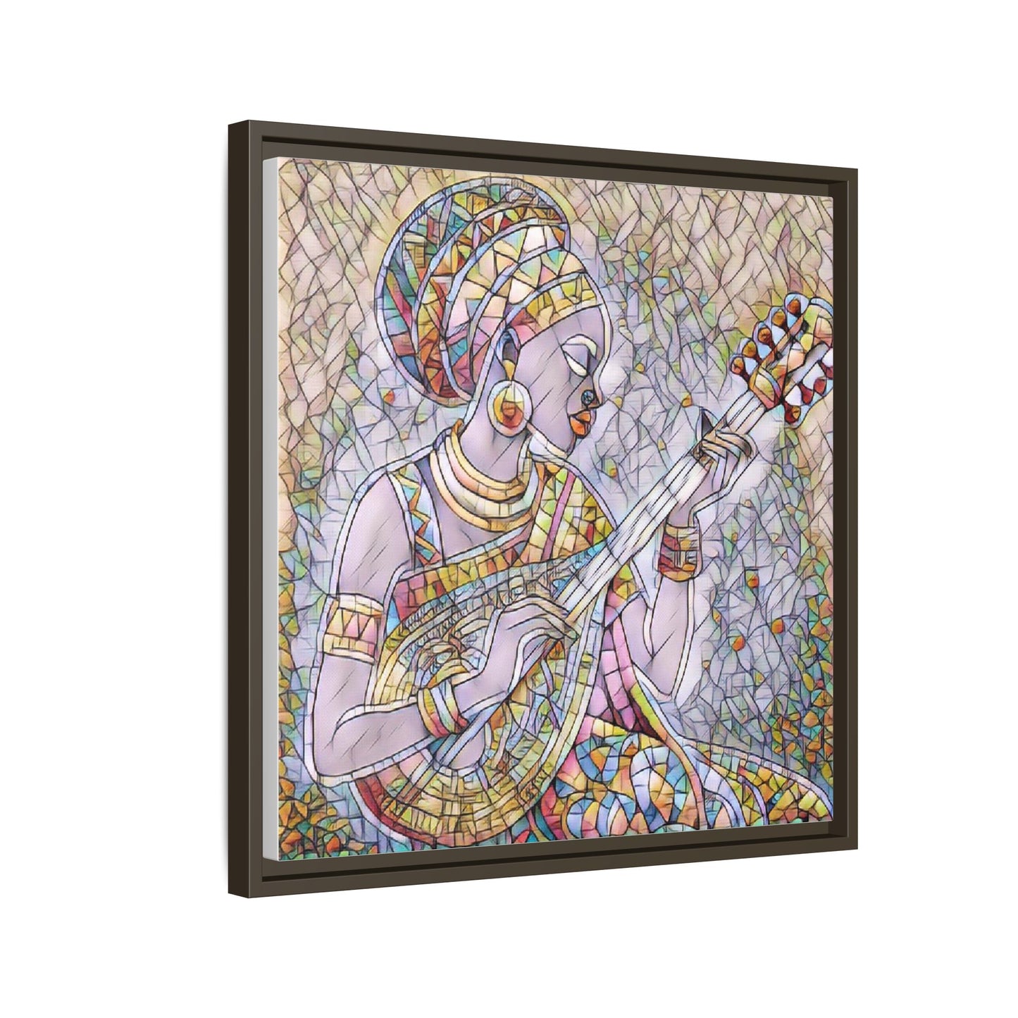 Framed Canvas Art — Colorful African Woman Playing Lute (Matte Multi‑Color)