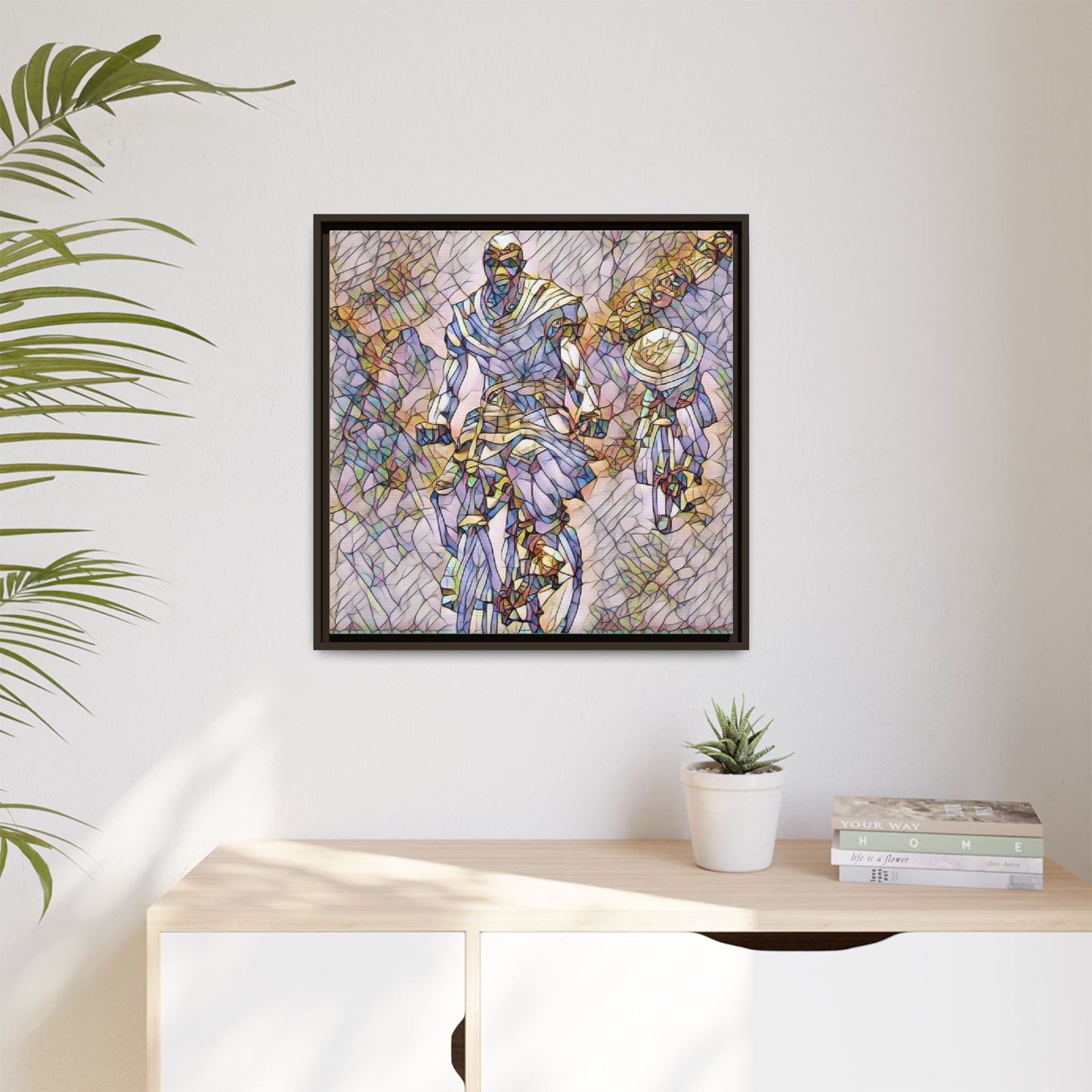 Framed Matte Canvas — Abstract Cyclist Artwork (Multi‑Color)