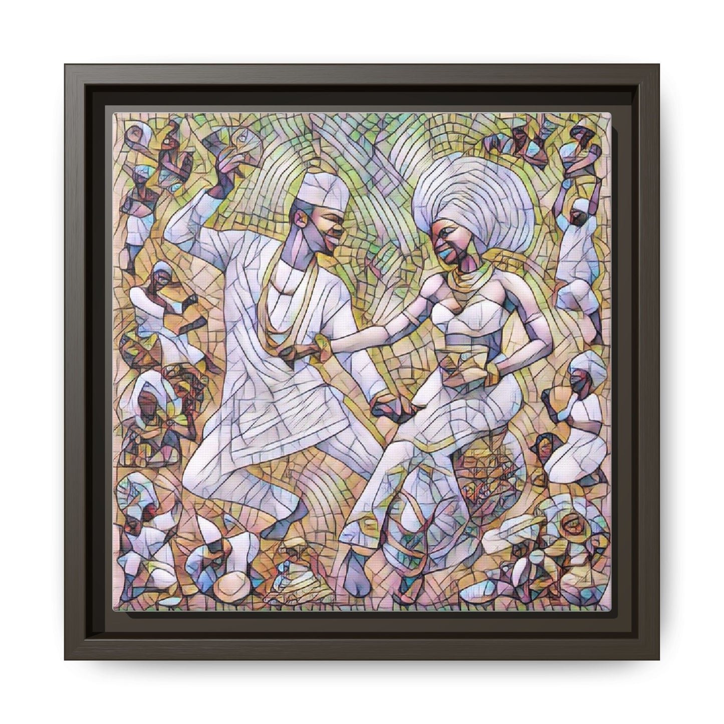 Afrobeat Celebration Matte Framed Canvas — Vibrant Dancers Wall Art